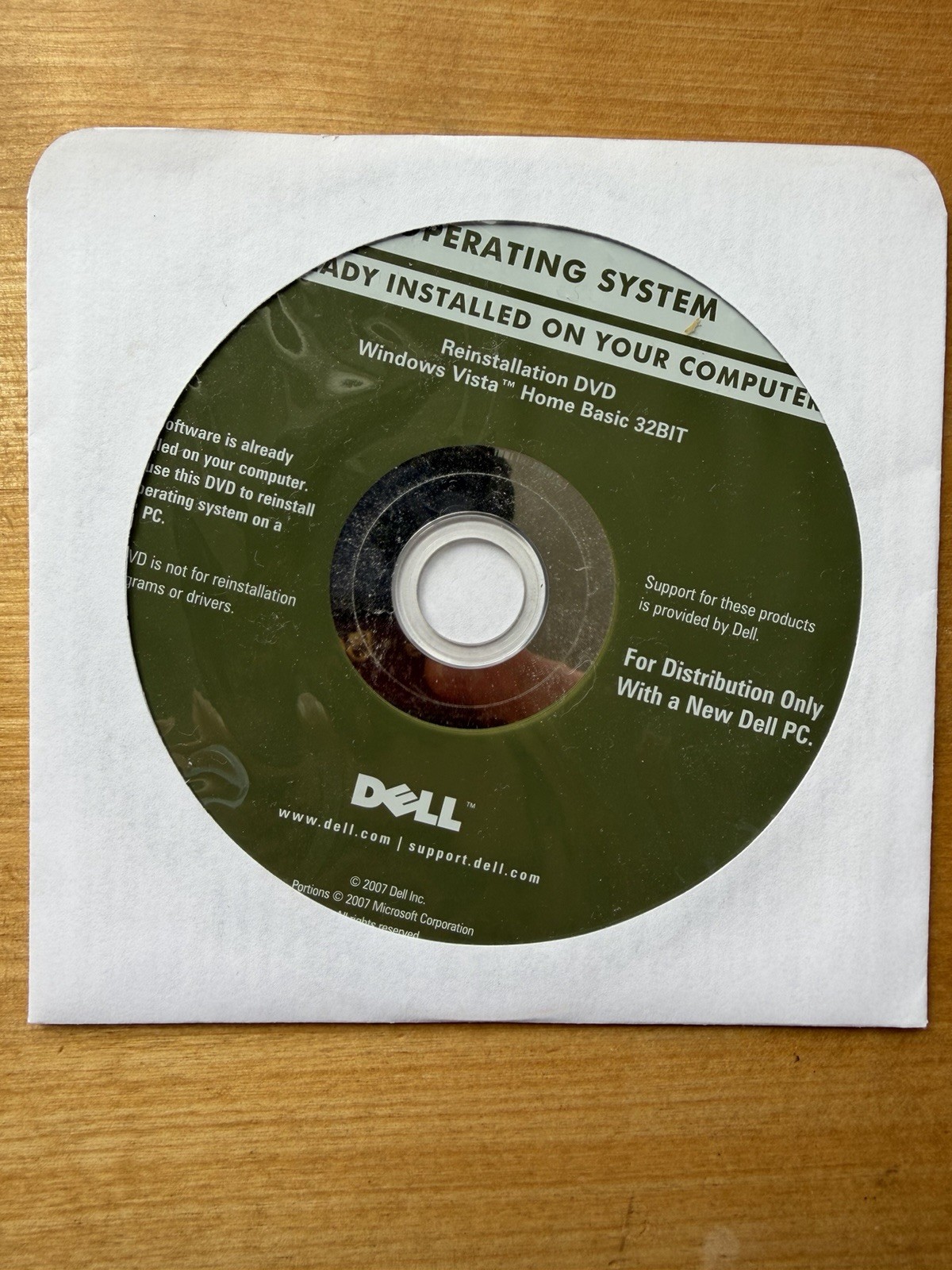 Dell Operating System 2007 Reinstallation DVD Windows Vista Home Basic 32Bit