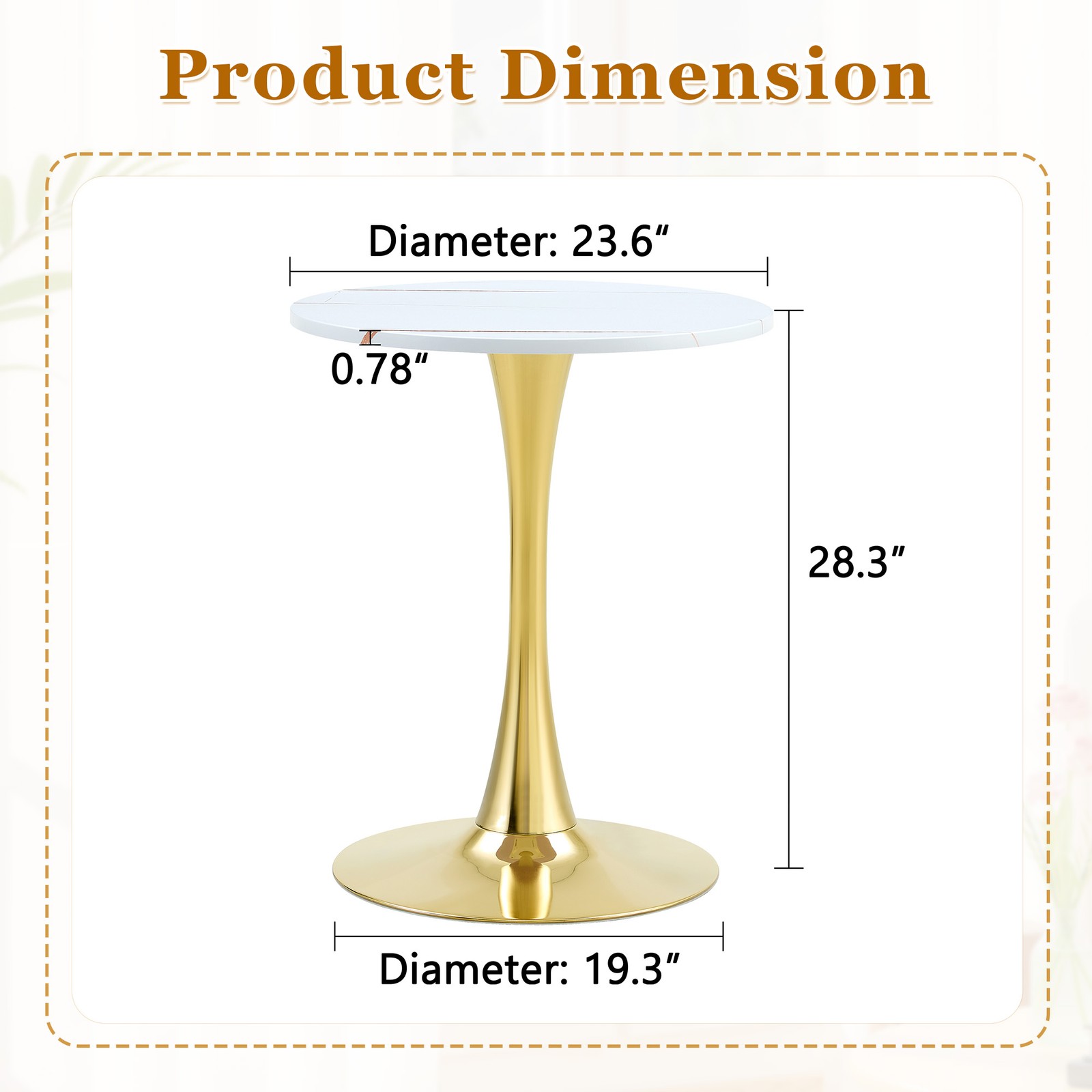 Round Dining Table, 23.6" Circle Tulip Table with Thickened Tabletop & Metal P