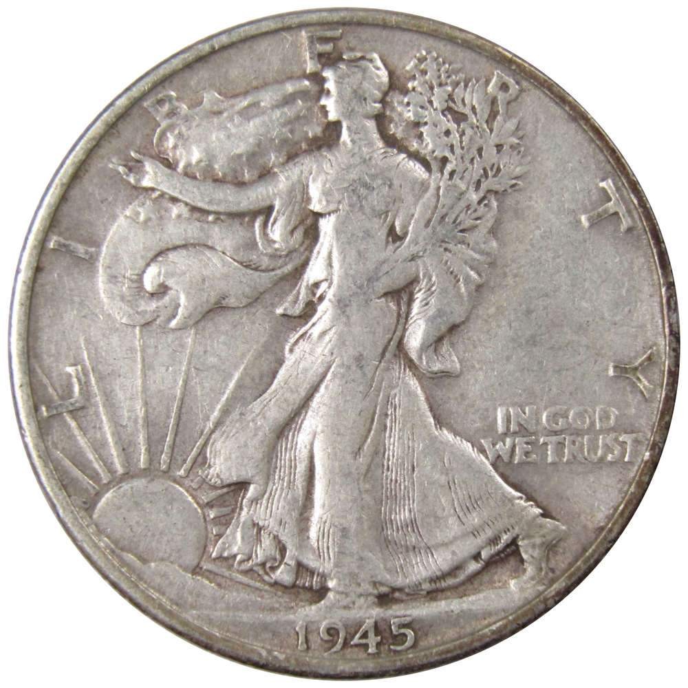 1945 S Liberty Walking Silver Half Dollar F Fine 50c Coin Collectible