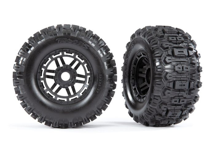 Traxxas Maxx Mounted Sledgehammer Tires & Black Wheels 8973