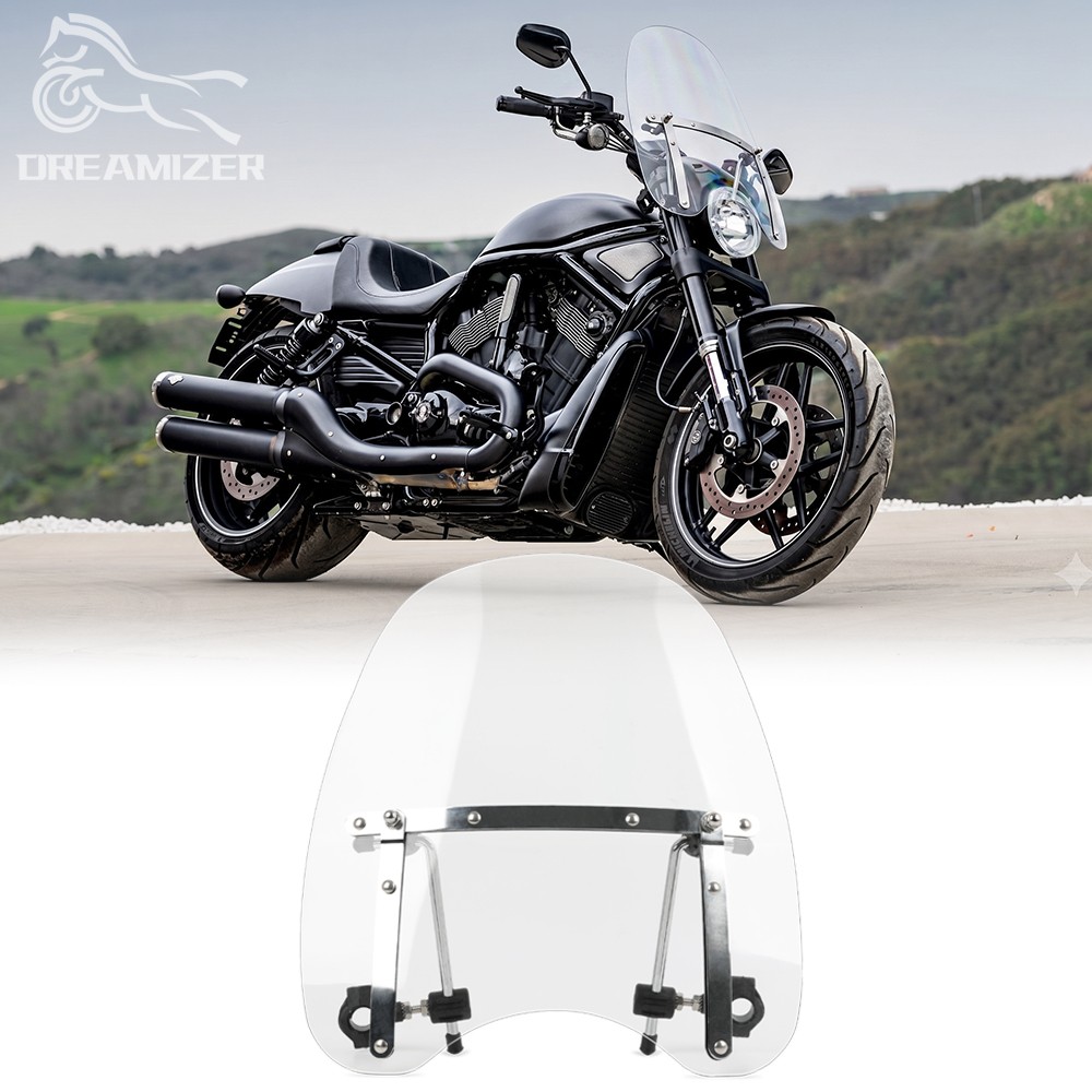 18"x16" Large Clear Windshield Windscreen 7/8'' 1'' Handlebar For Harley V-Rod