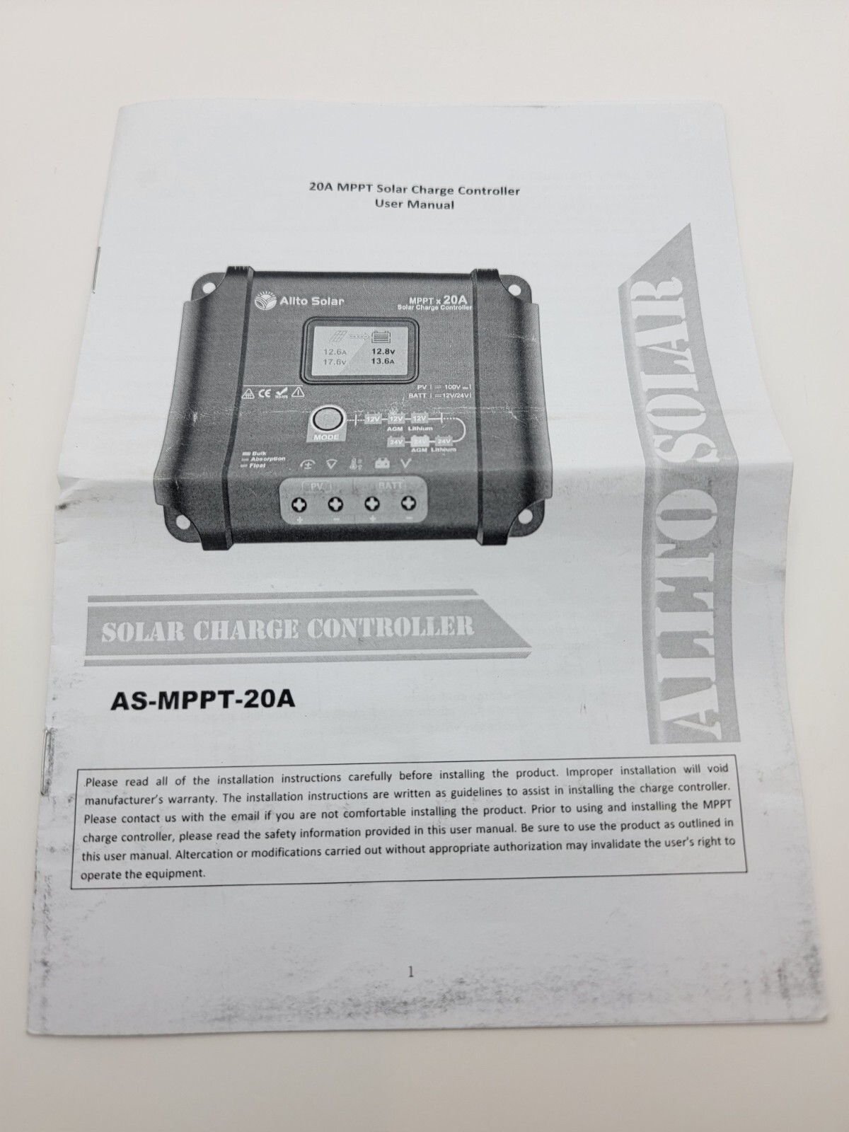 AlltoSolar 20A MPPT Solar Charge Controller 12V