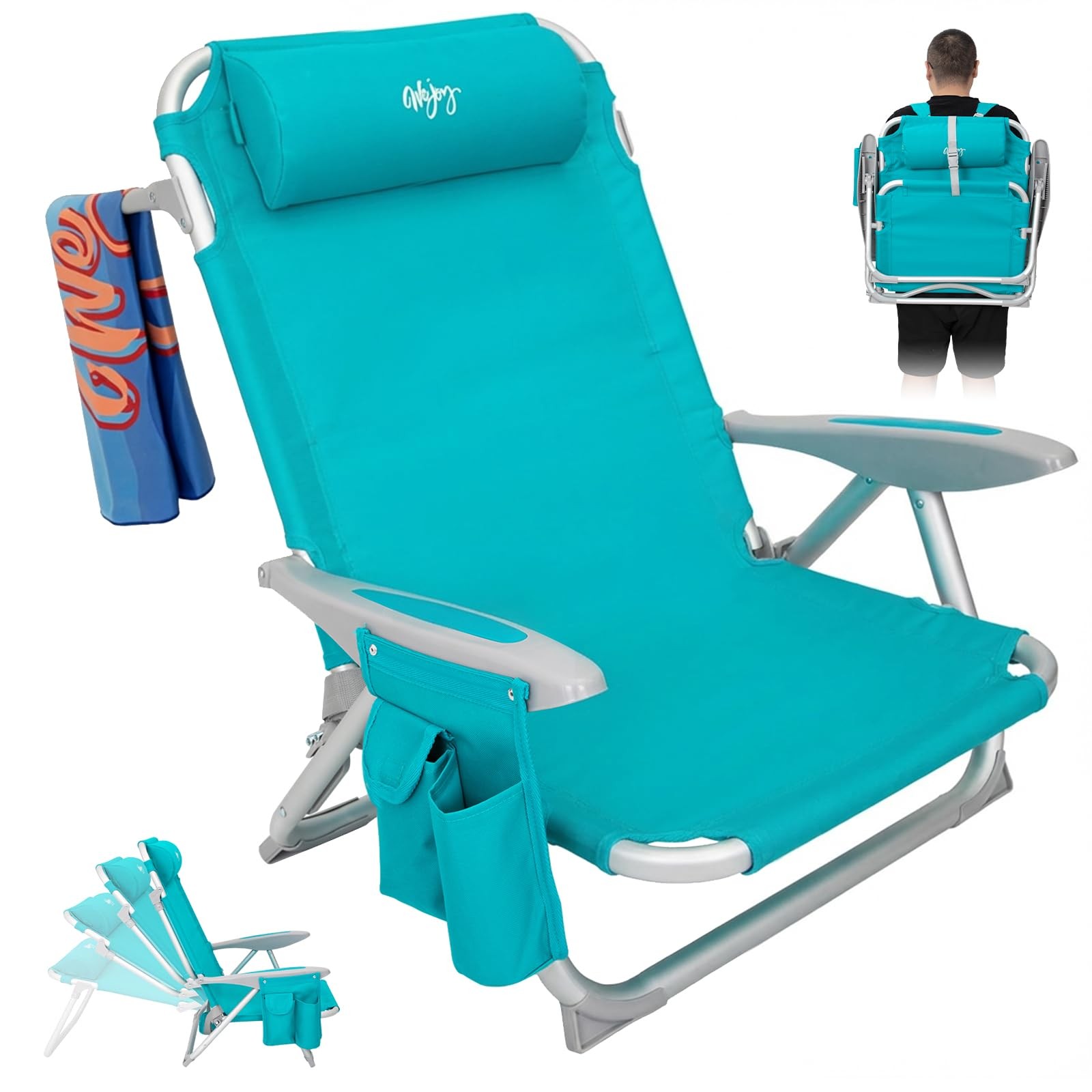 #WEJOY Beach Chair for Adults, Reclining Adjustable Position, Lay Flat Lightw...