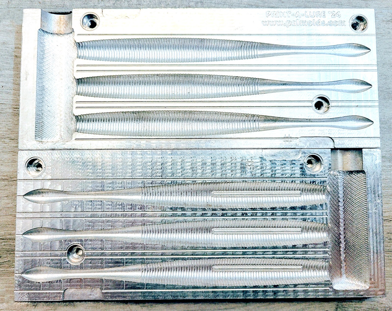 Aluminum fishing soft bait mold - 6" x 3 cavities stick bait mold