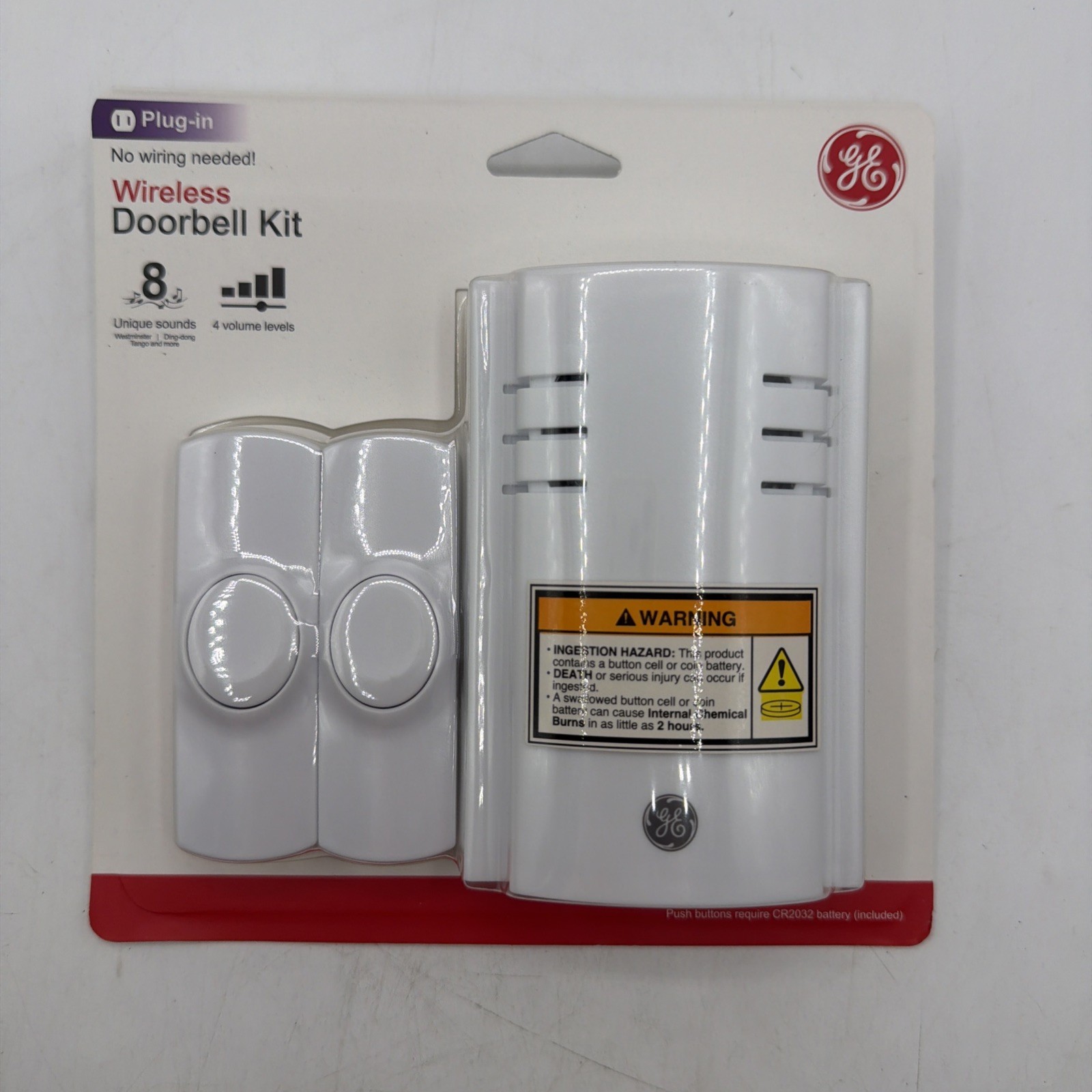 Ge 19300 Wireless Kit Plugin Receiver 2 Push Buttons Door Bell 8 Melodies Chime