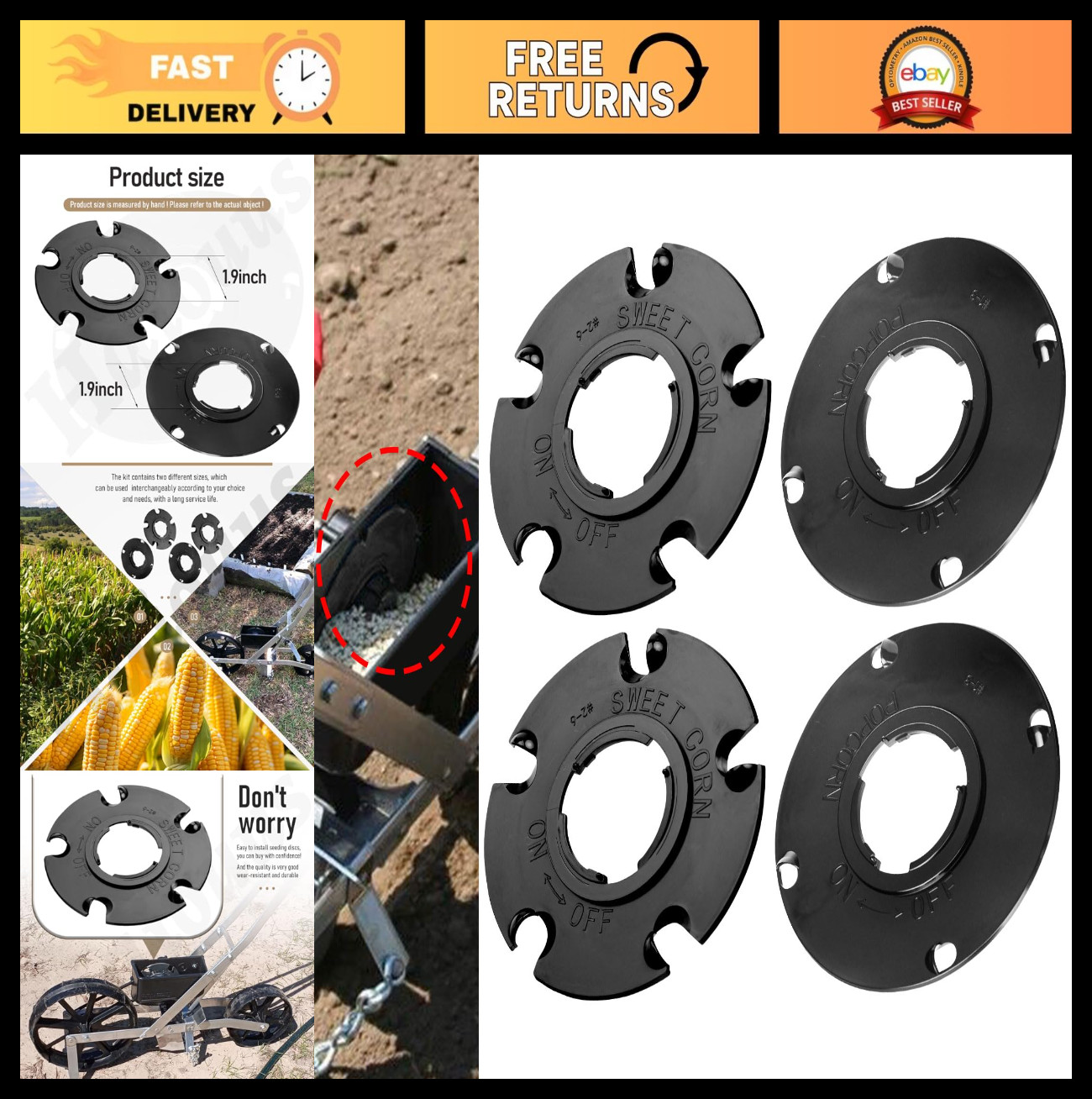 2 Sweet Corn Seed Plates 0.375” & 2 Popcorn Seed Plates for E-arthway Seeder