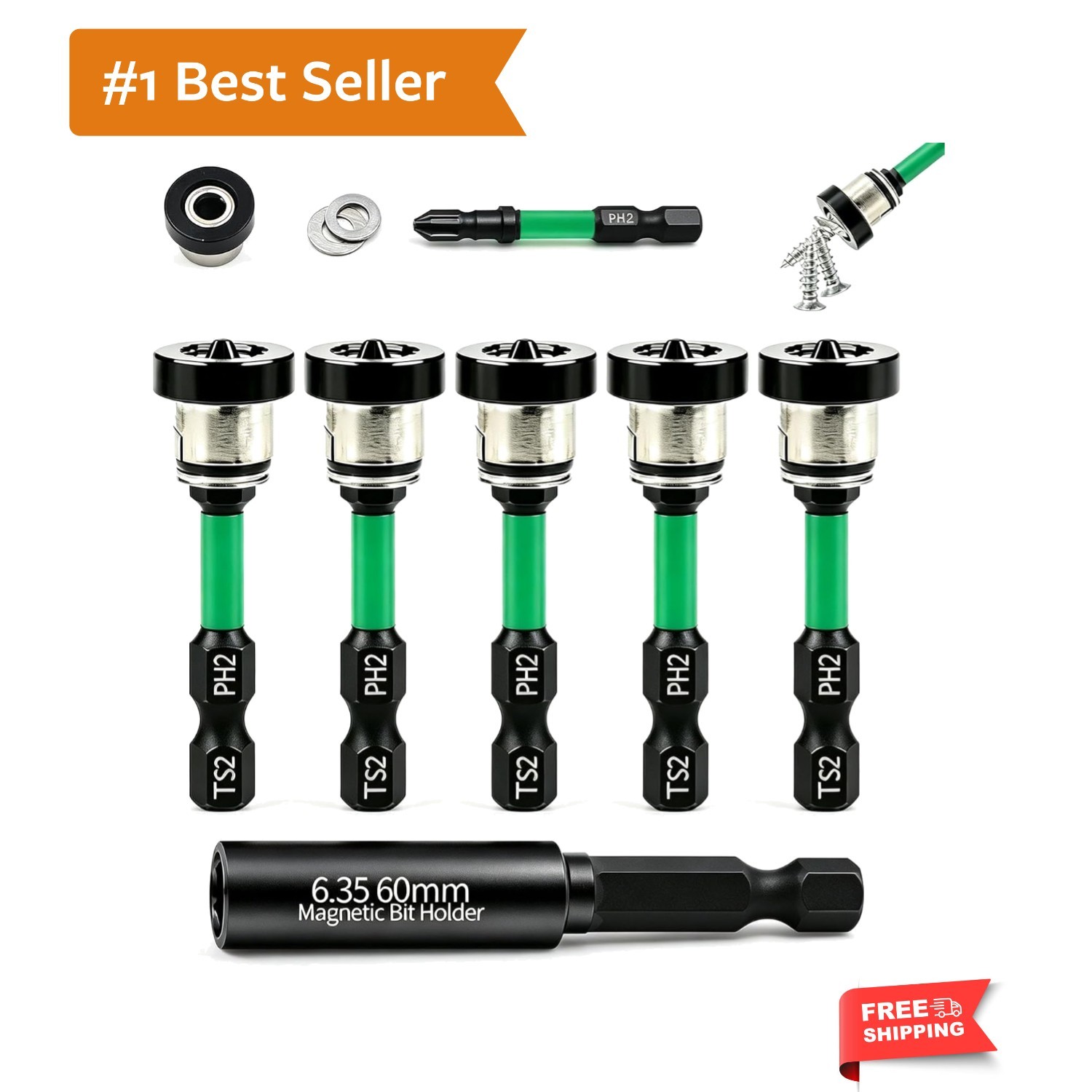 6pcs Drywall Screw Setter Set, 1/4" Hex Adjustable Depth Positioning Bits wit...