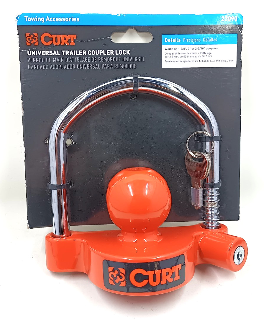 Curt 23090 Universal Trailer Coupler Lock Hardened Steel w/Chrome Plated U-Lock