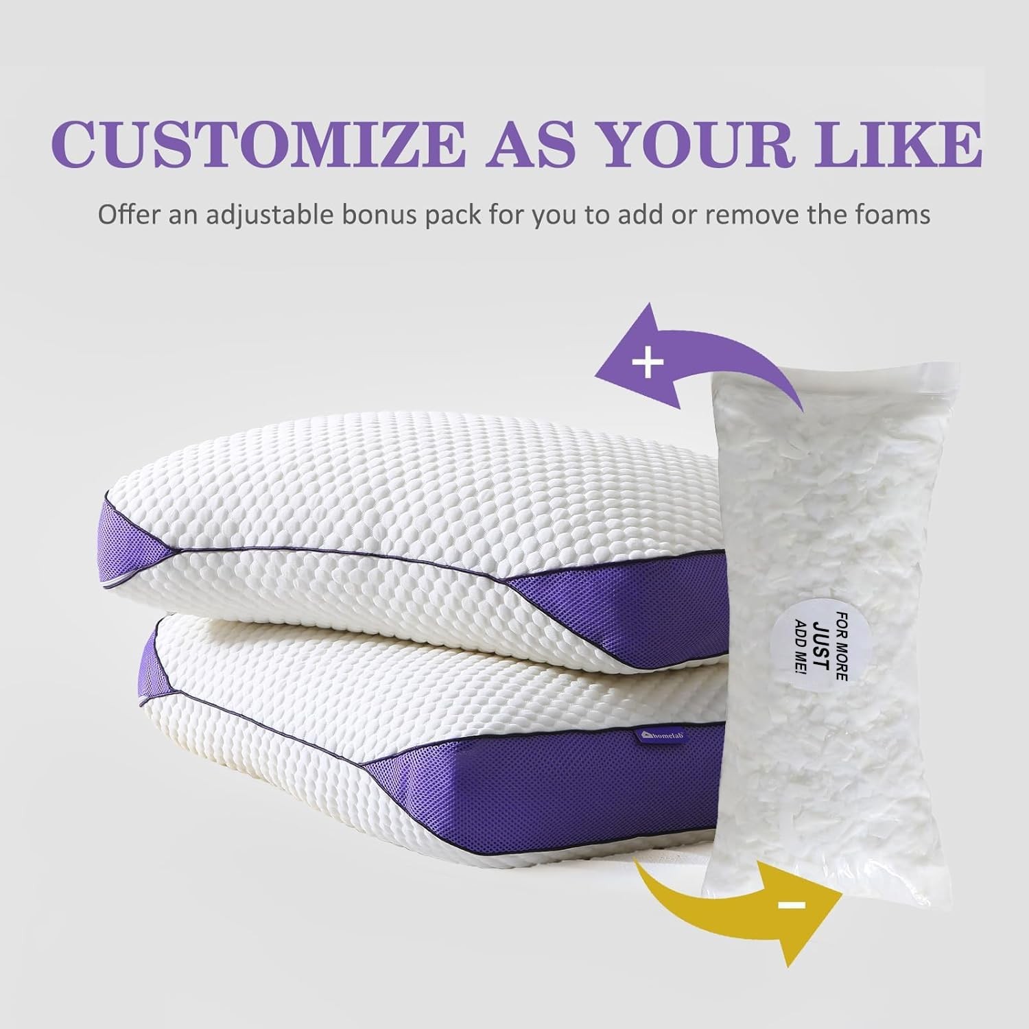 Adjustable Shredded Memory Foam Pillow Queen Size, Cooling Bed
