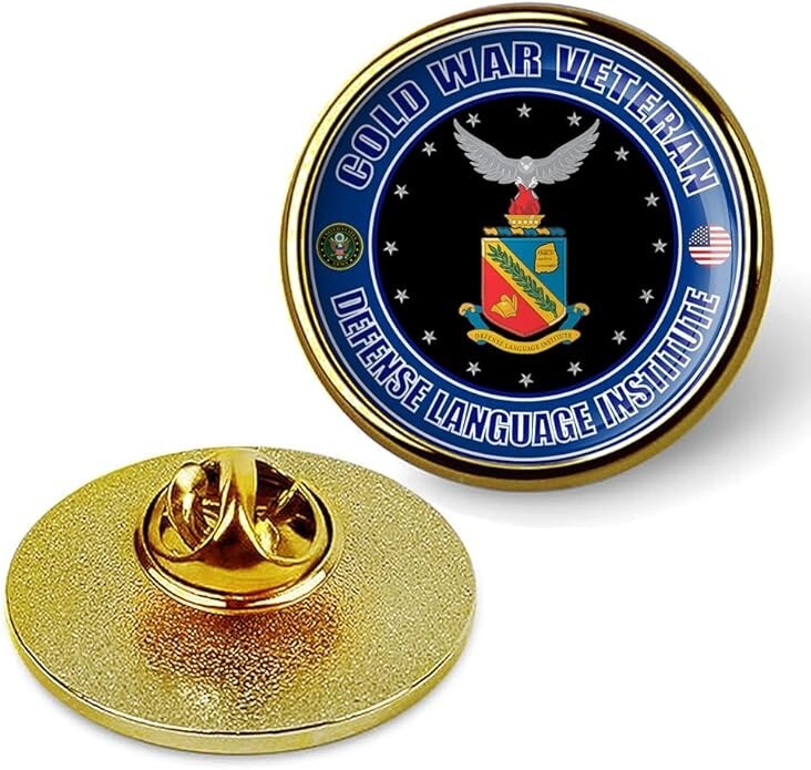 Cold War Veteran Defense Language Institute Tie Suit Shirt Lapel Pin - Gold