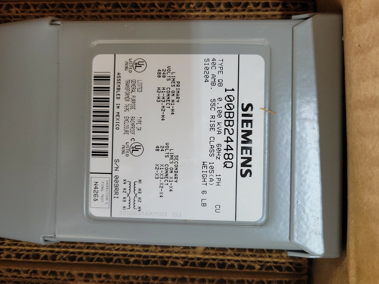 SIEMENS 100BB2448Q TRANSFORMER