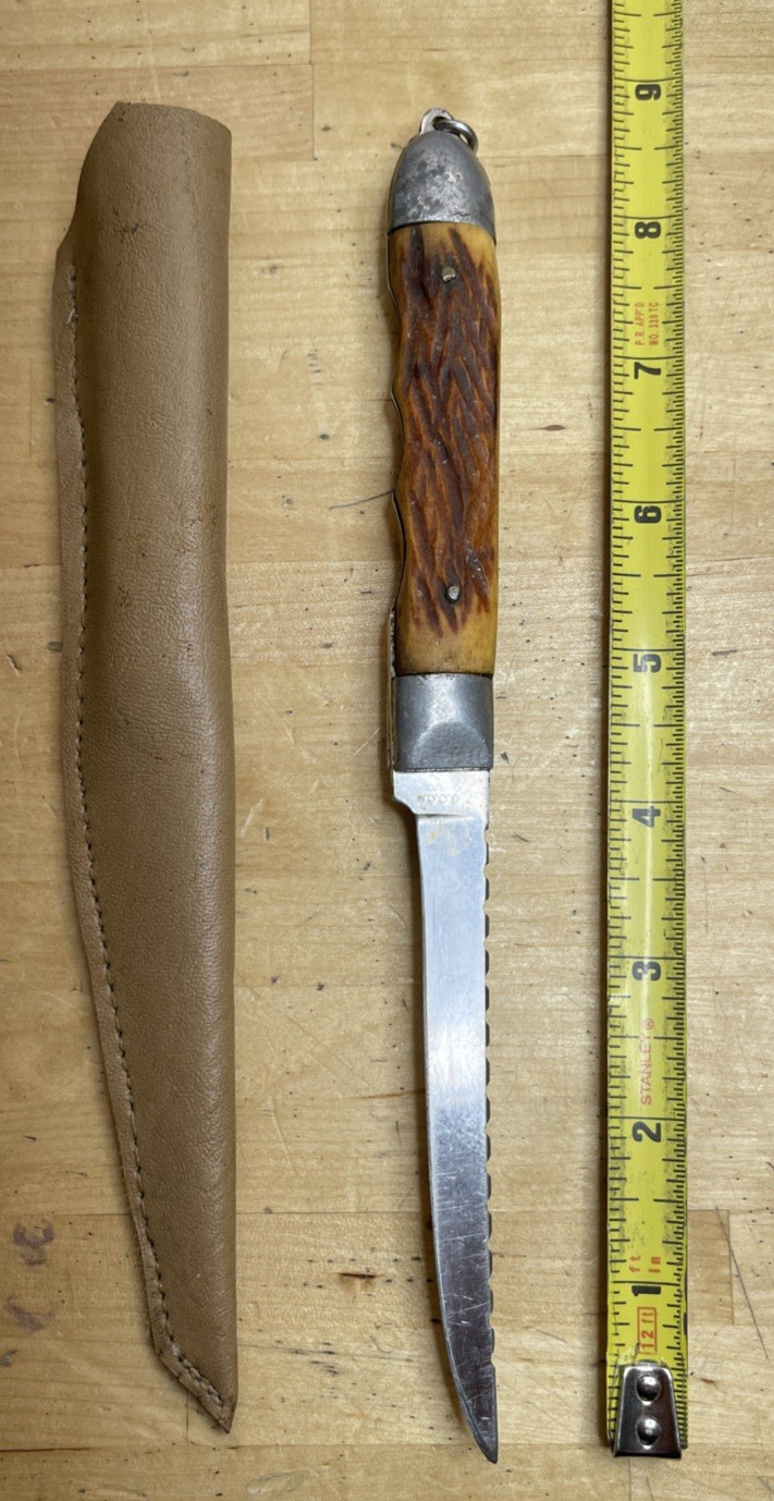 GCCO Japan 399 fixed blade fishing knife bone handle stainless w/sheath