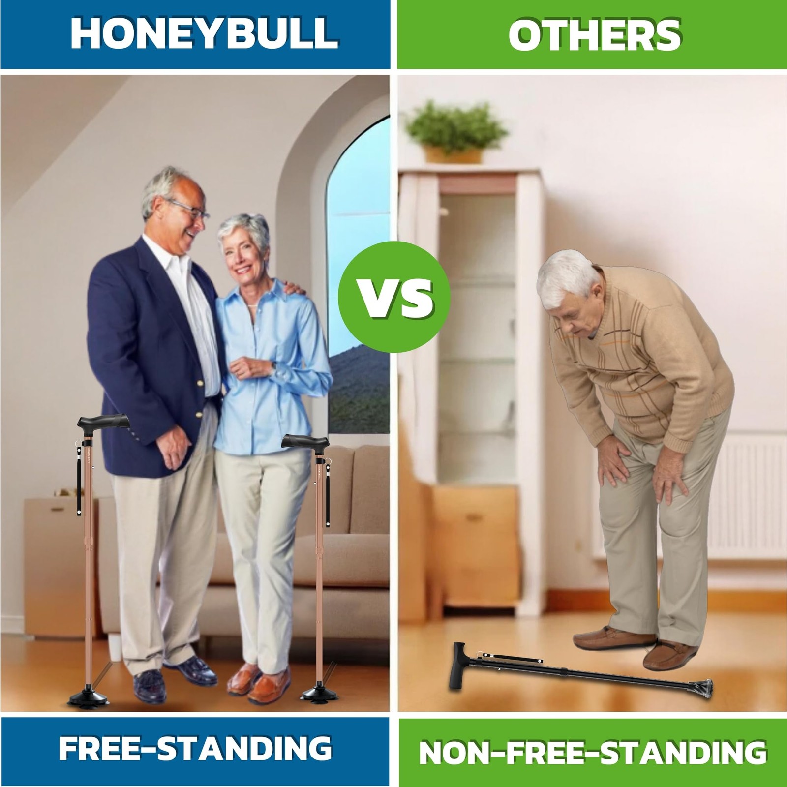Walking Cane for Men & Women Foldable, Adjustable, Heavy Duty, Free Standing,...