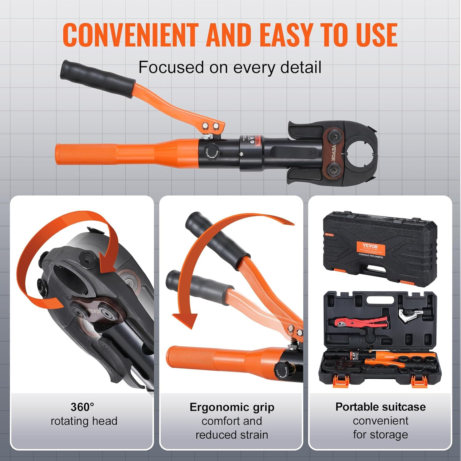 Copper Pipe Crimping Tool, Hydraulic Driven Press Tool with 1/2", 3/4", 1" Jaws,