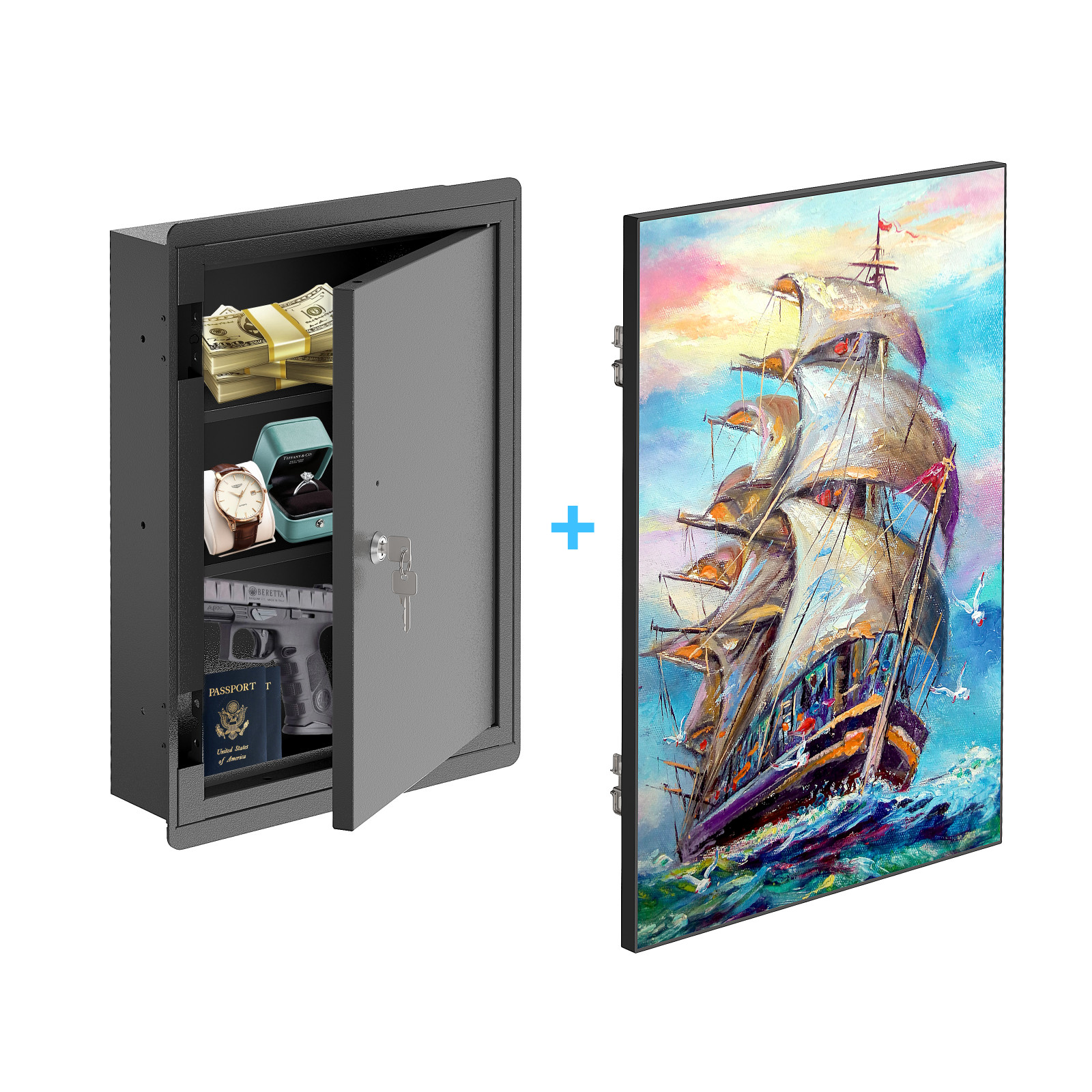 POCHAR Hidden In Wall Safe Between Studs w/ Sailing Decor Picture Secret Storage