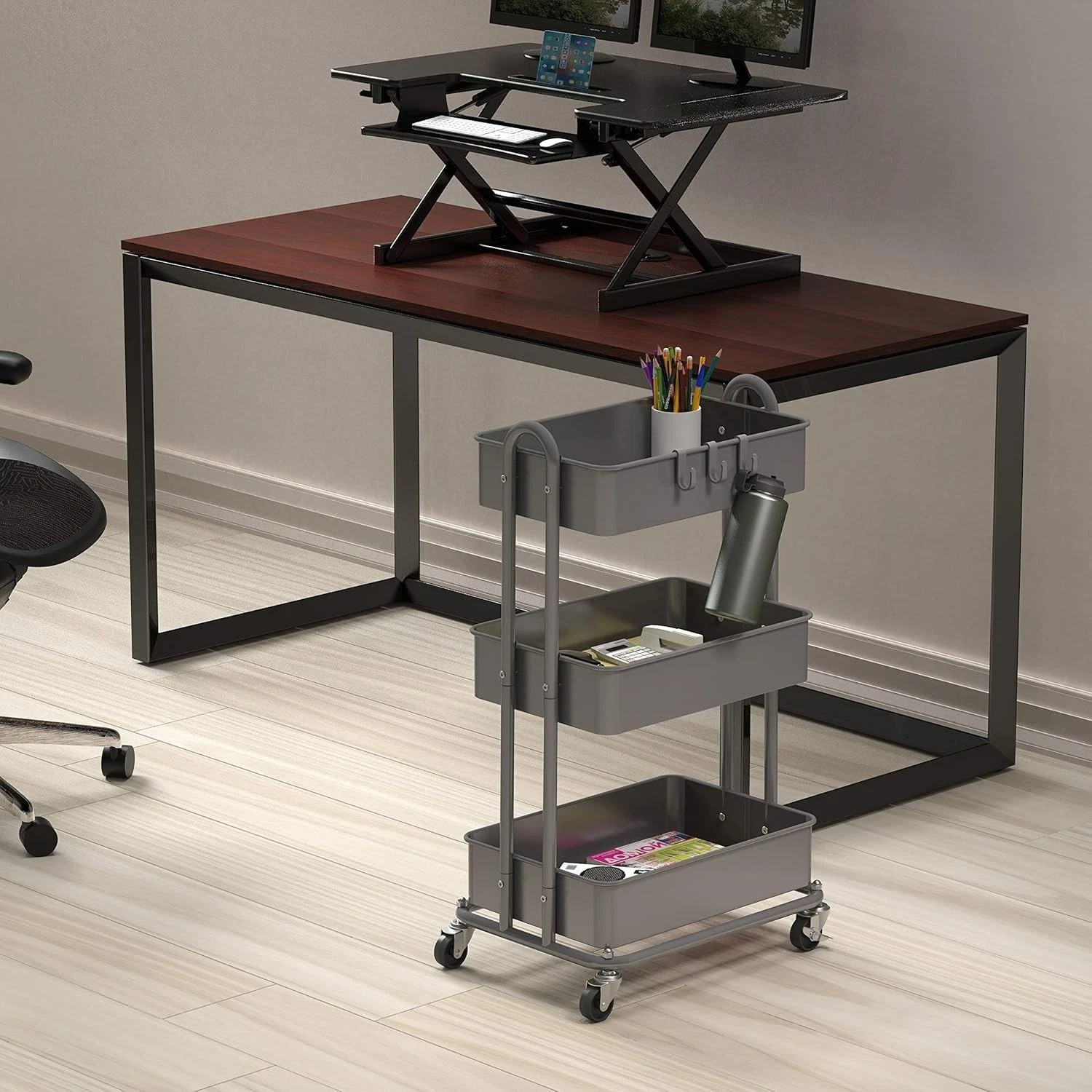 3-Tier Heavy Duty Metal Utility Rolling Cart, Silver