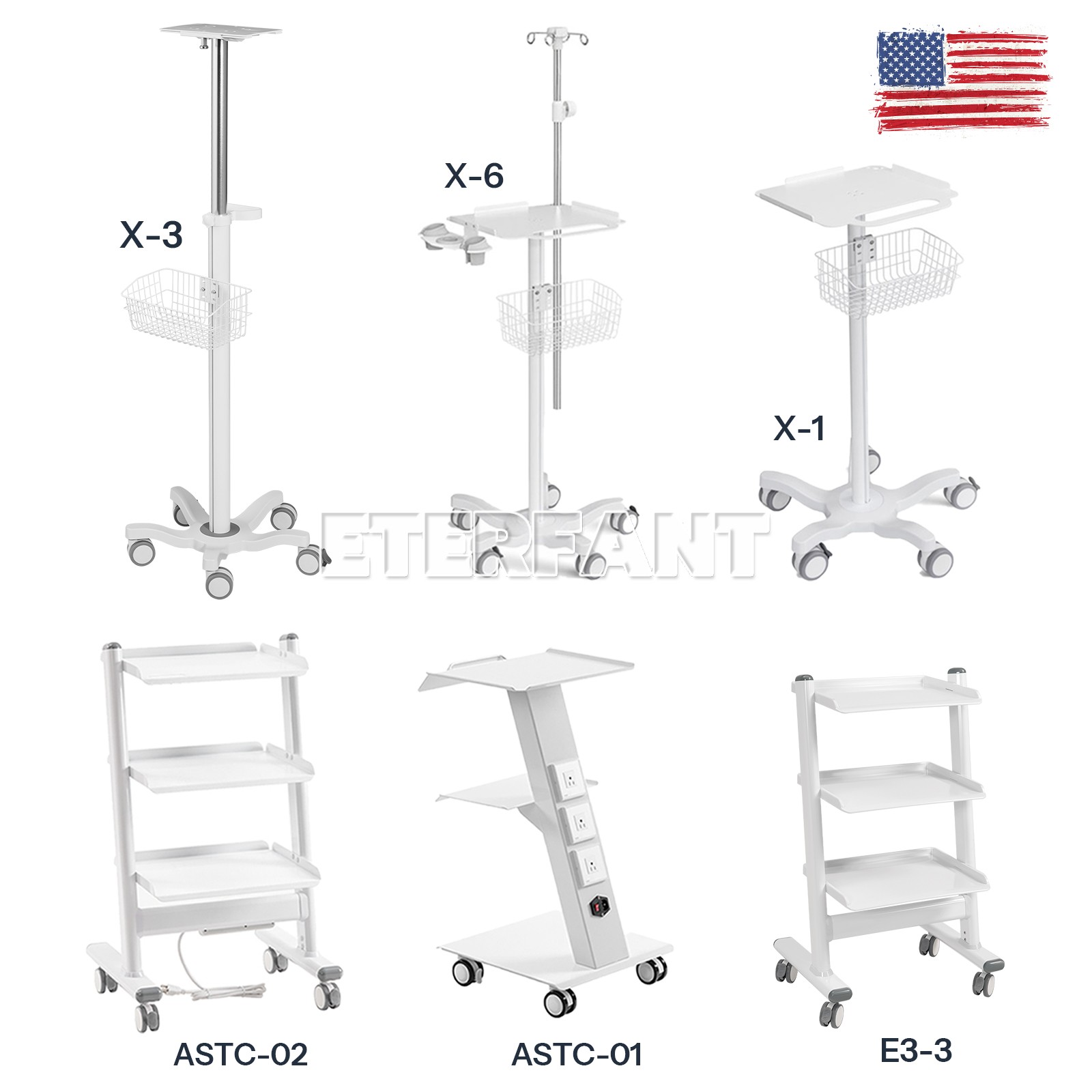 Medical Mobile Rolling Cart for Ultrasound Imaging Scanner/Patient Monitor US