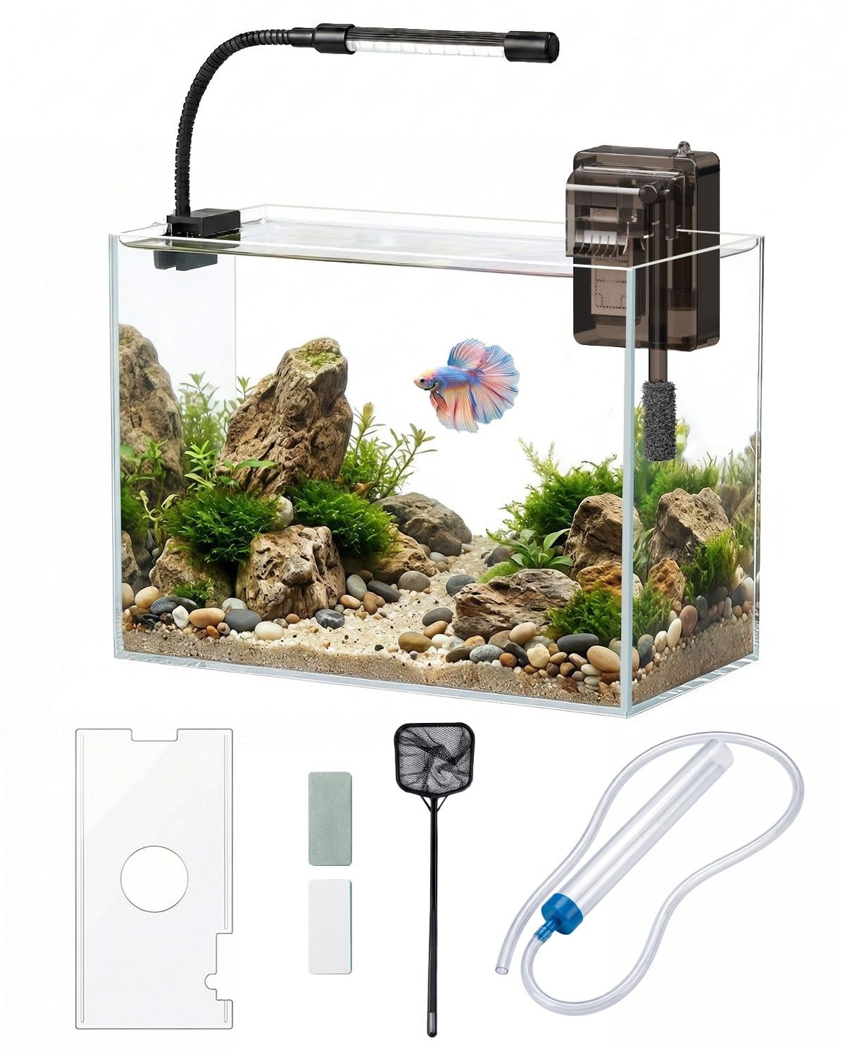 Glass Fish Tank Kit, 3 Gallon Betta Nano 3 Gallon, Transparent