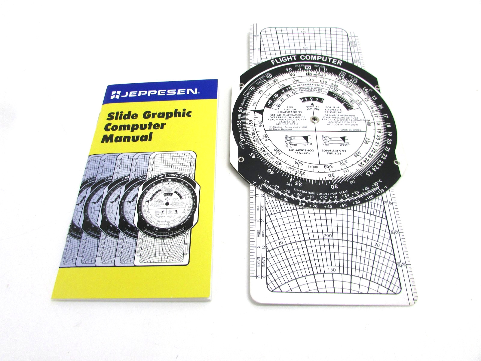 JEPPESEN SANDERSON SLIDE GRAPHIC FLIGHT COMPUTER w/ MANUAL