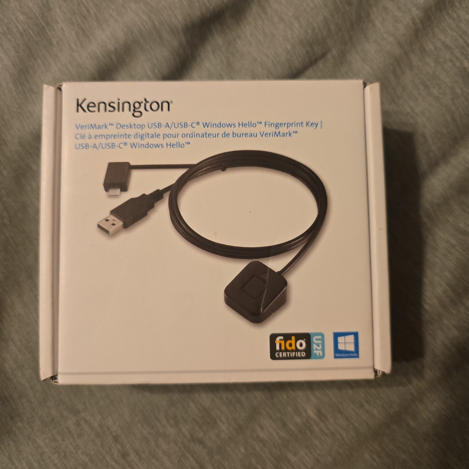 Kensington VeriMark Desktop USB-A USB-C Windows Hello Fingerprint Key FIDO U2F