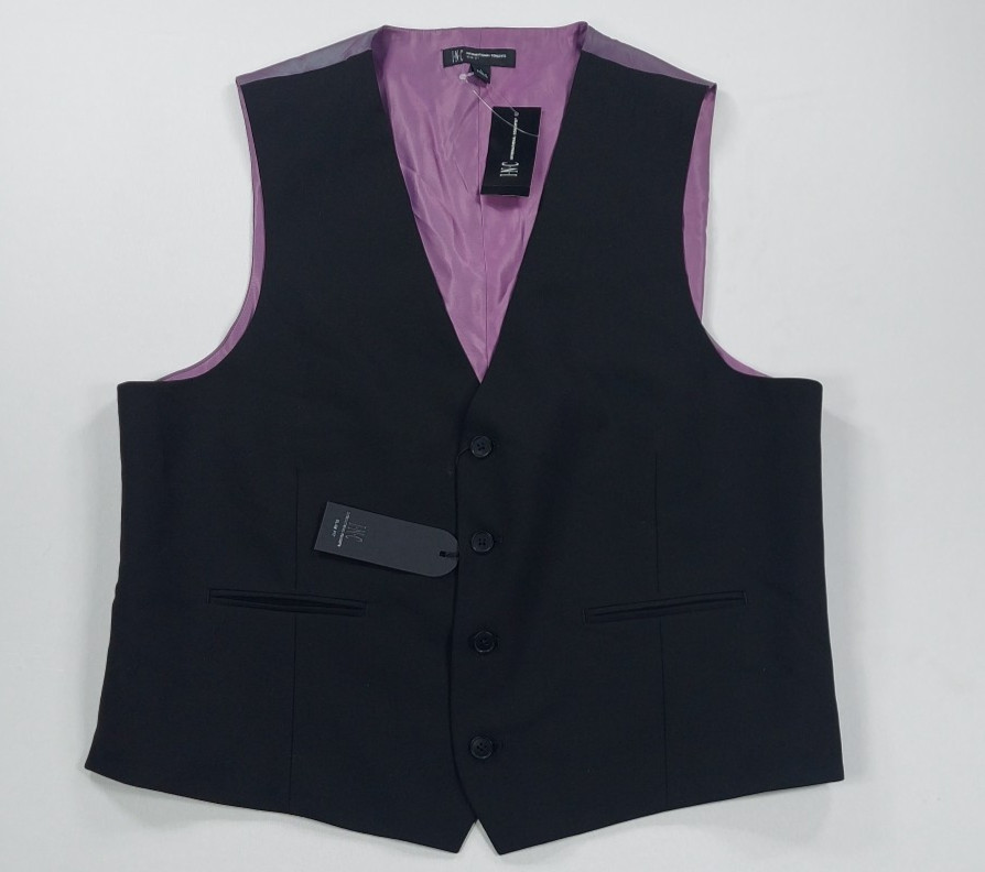 Inc International Concepts Men's Large Blact Waistcoat Vest Slim Fit Stretch