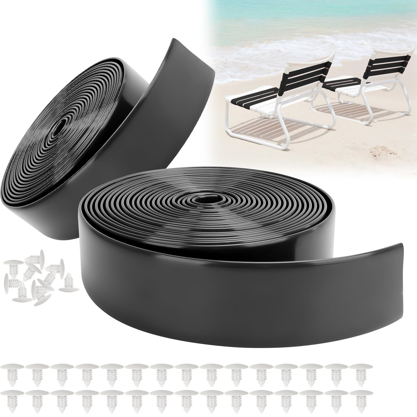 LukLoy 2 Pack 2" Wide x 20ft Long Vinyl Straps for Patio Chairs 40ft, Black
