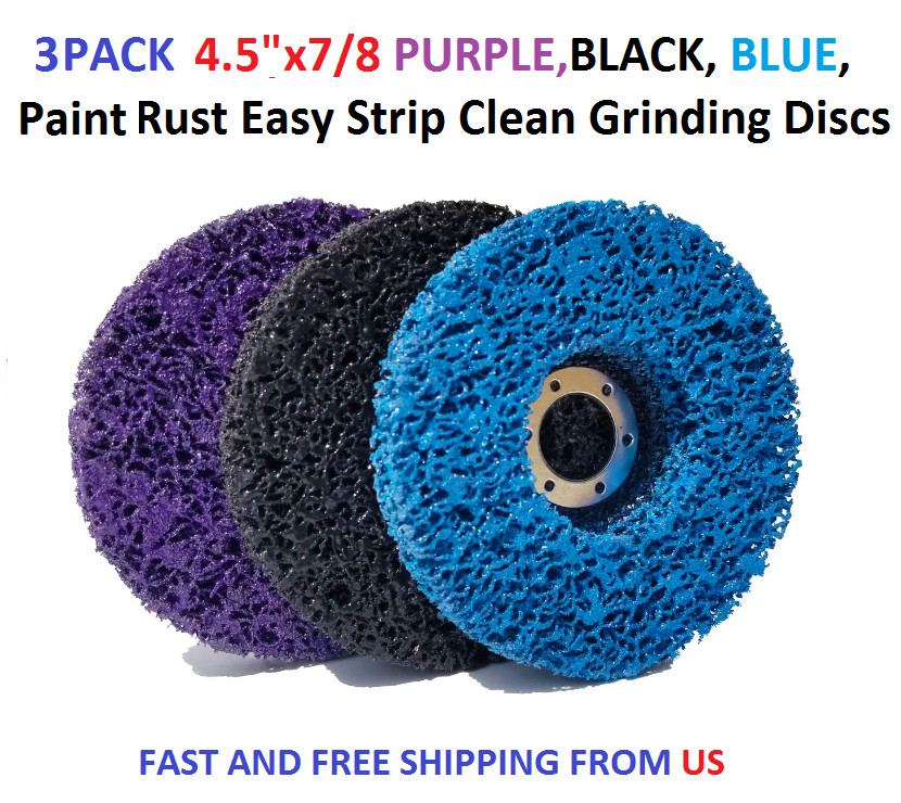 3 Pack 4.5"x7/8 BLACK, BLUE, PURPLE Paint Rust Easy Strip Clean Grinding Discs