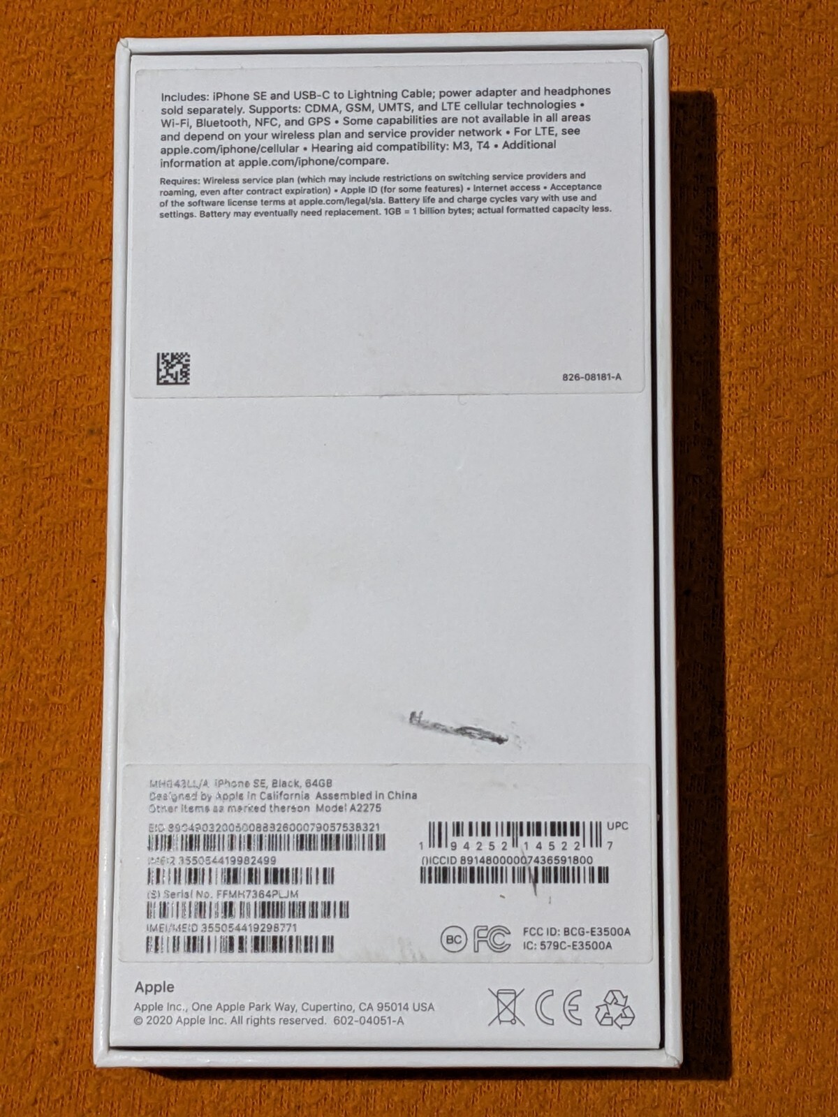 Replacement Empty Box Apple iPhone SE Black 64GB