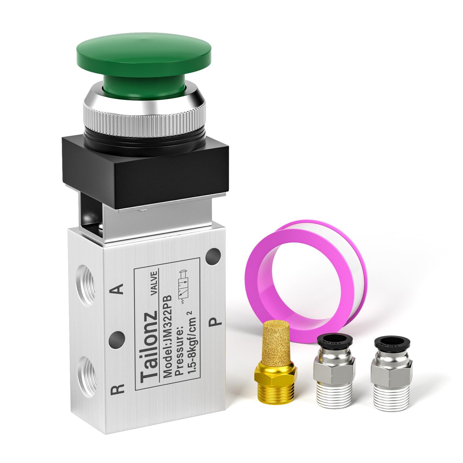 Green 1/4”NPT Manual Control Mushroom Push Button 3 Way 2 Position Pneumatic ...