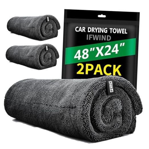 2 Pack Car Drying Towels (48”x24”),Extra Large Double-Twist Pile 48” x 24” Grey