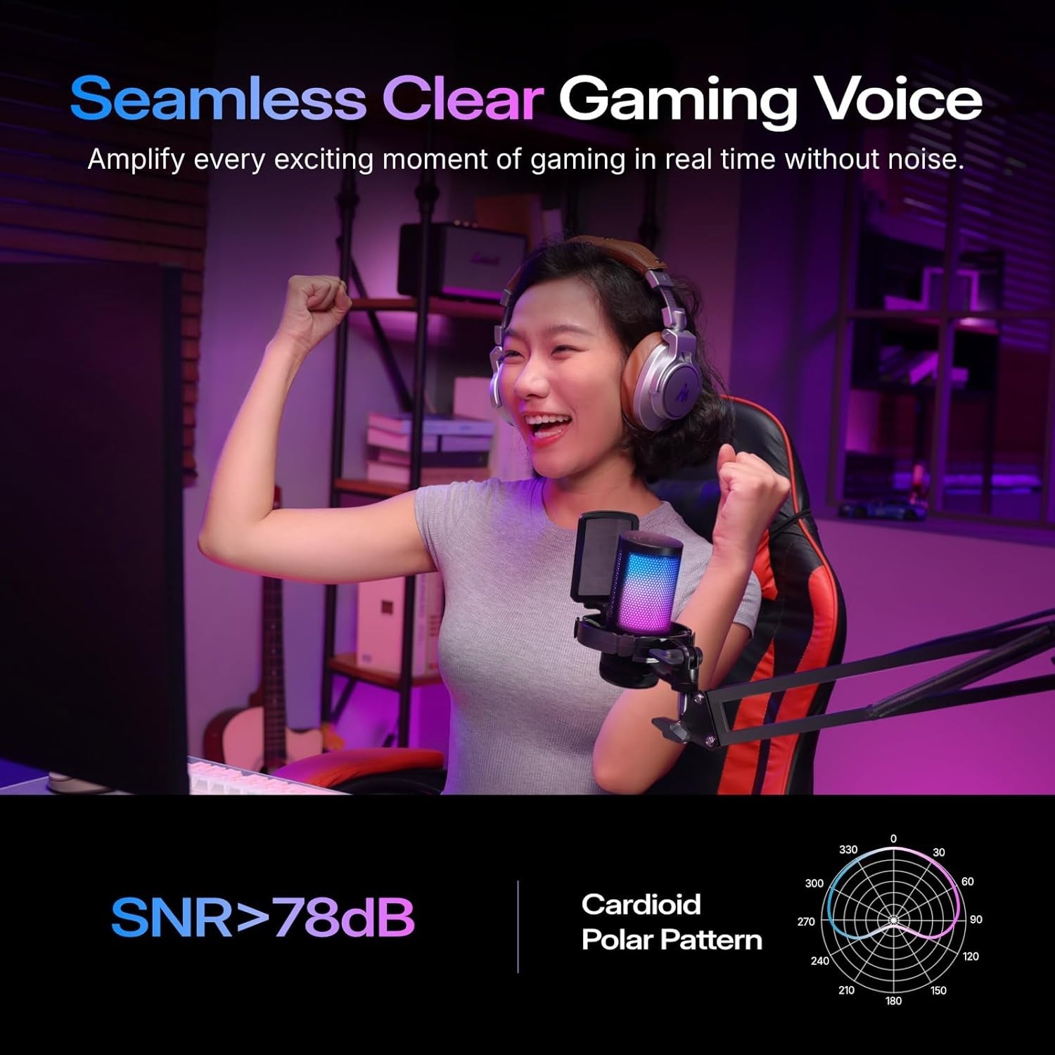 USB Gaming Microphone, Mute, Gain Control, RGB, Plug & Play