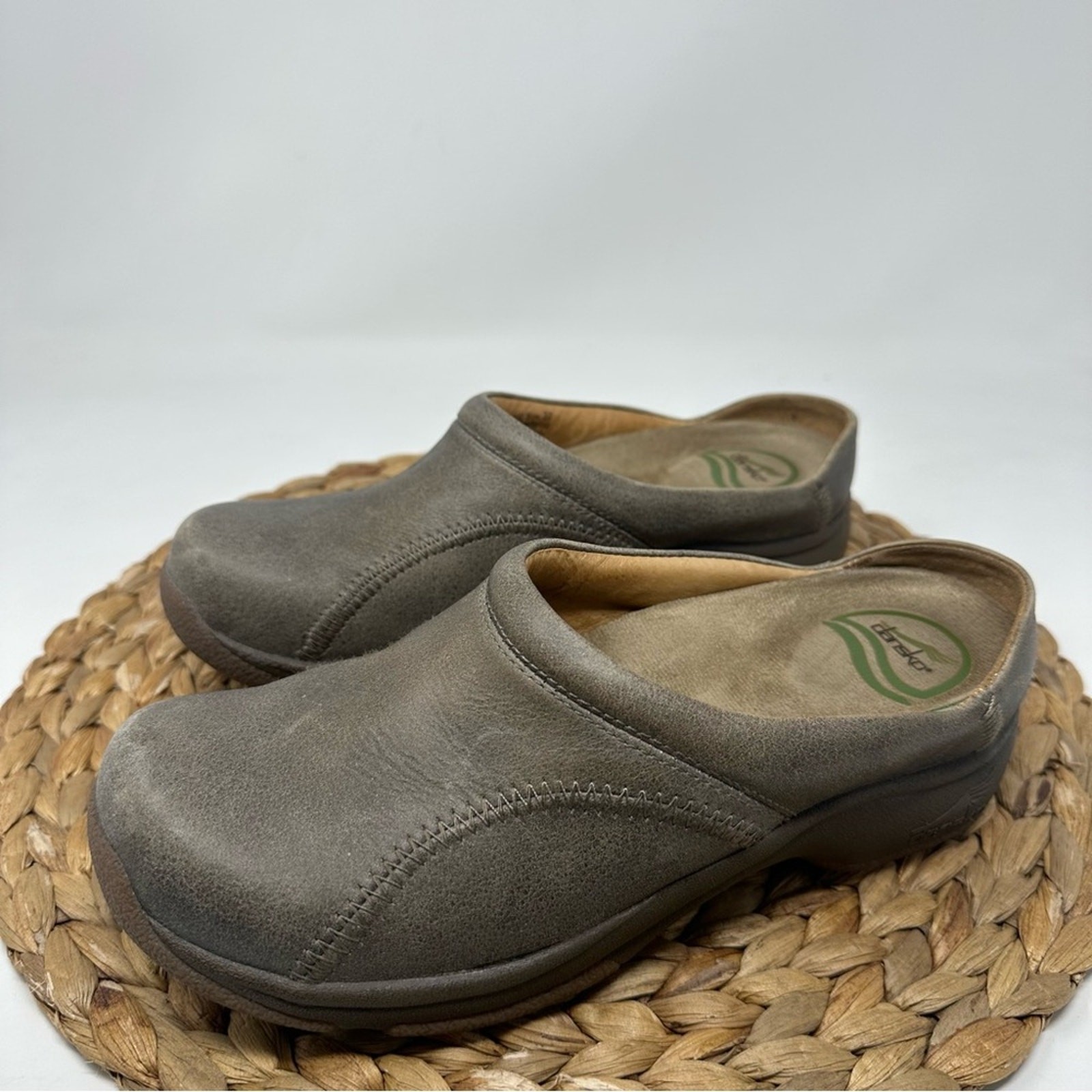 Dansko Kari Brown Distressed Leather Backless Clogs Size EU 37