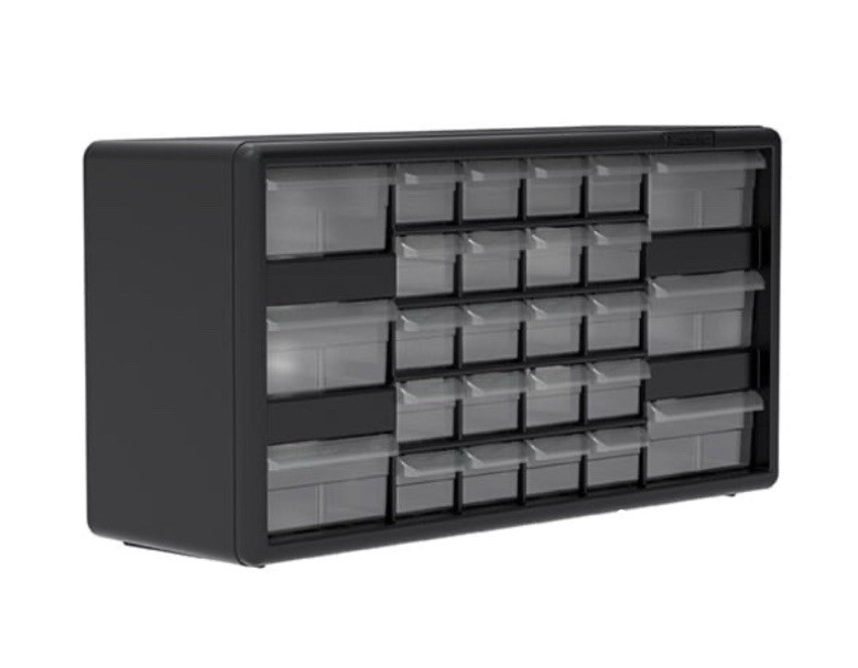 Akro-Mils - 26 Black Drawer Plastic Storage Cabinet - 20” L x 6.4” W x 10.25” H