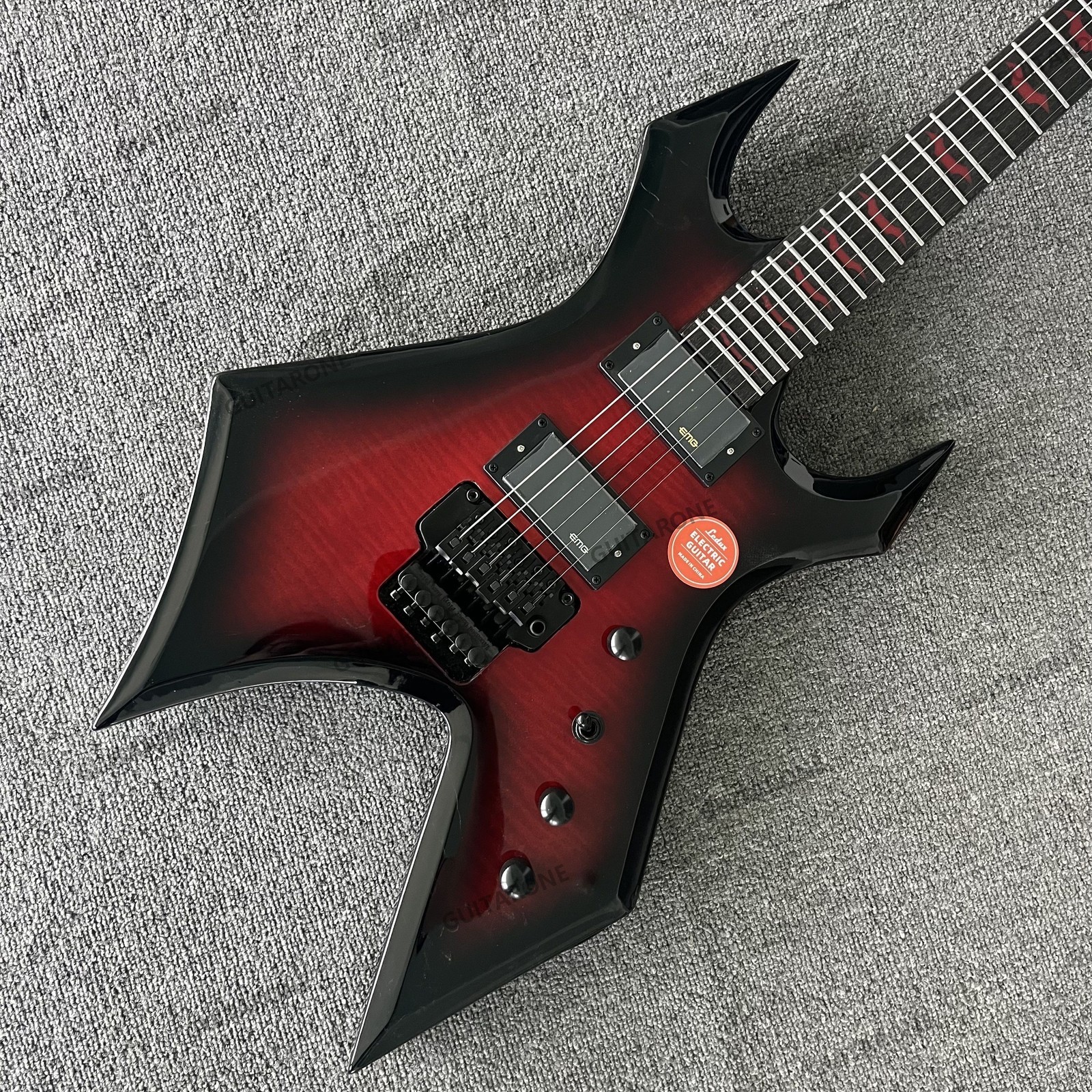 Solid Body Electric Guitar Flamed Maple Top H-H Pickups Double Tremolo Red Burst