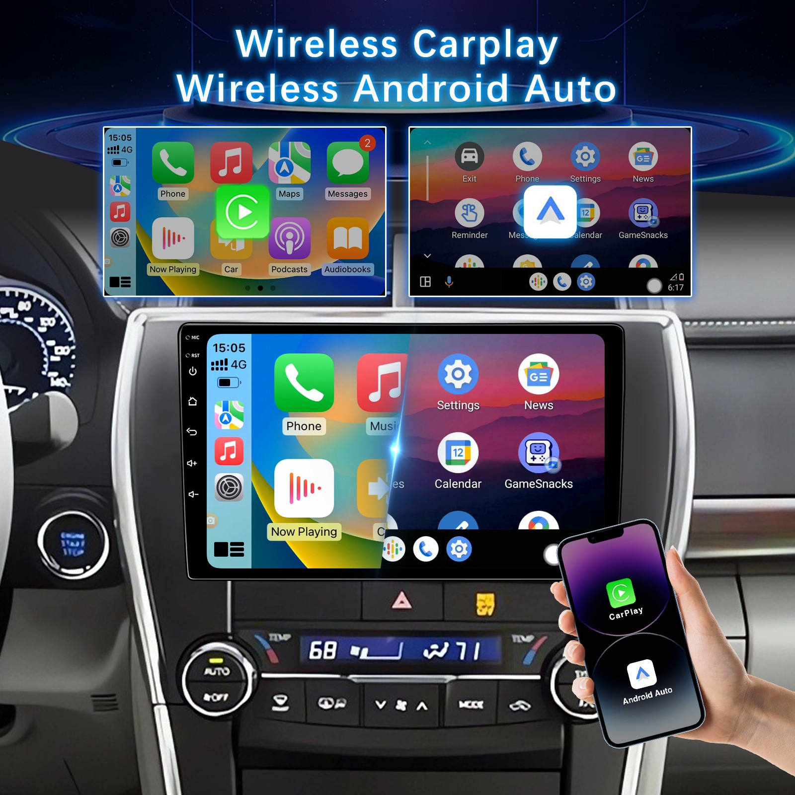For 2015 2016 2017 Toyota Camry Radio GPS Stereo Car CarPlay&Android Auto 2+32G