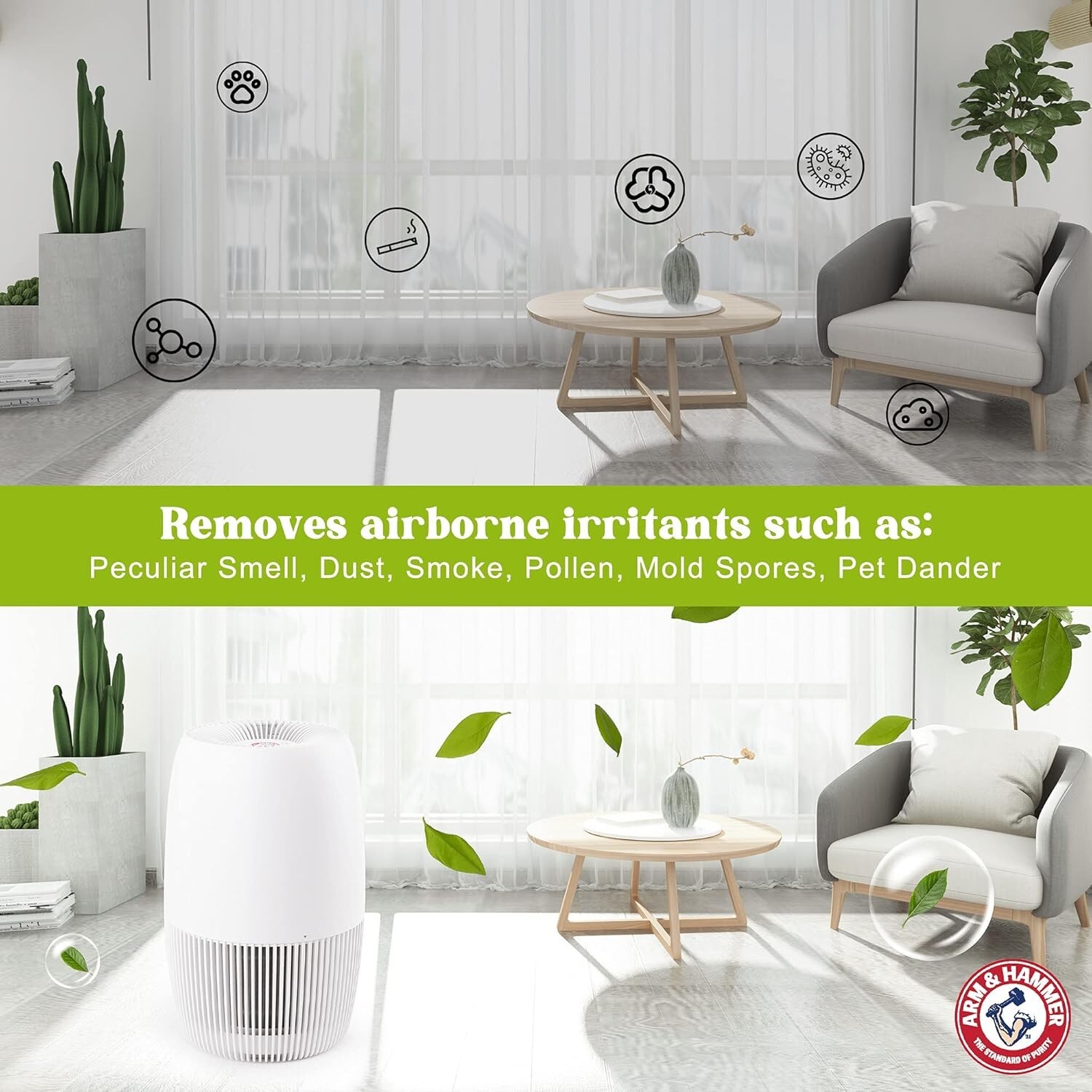 Arm & Hammer, AH301W HEPA Desktop Air Purifier for Home Office, Pearl White