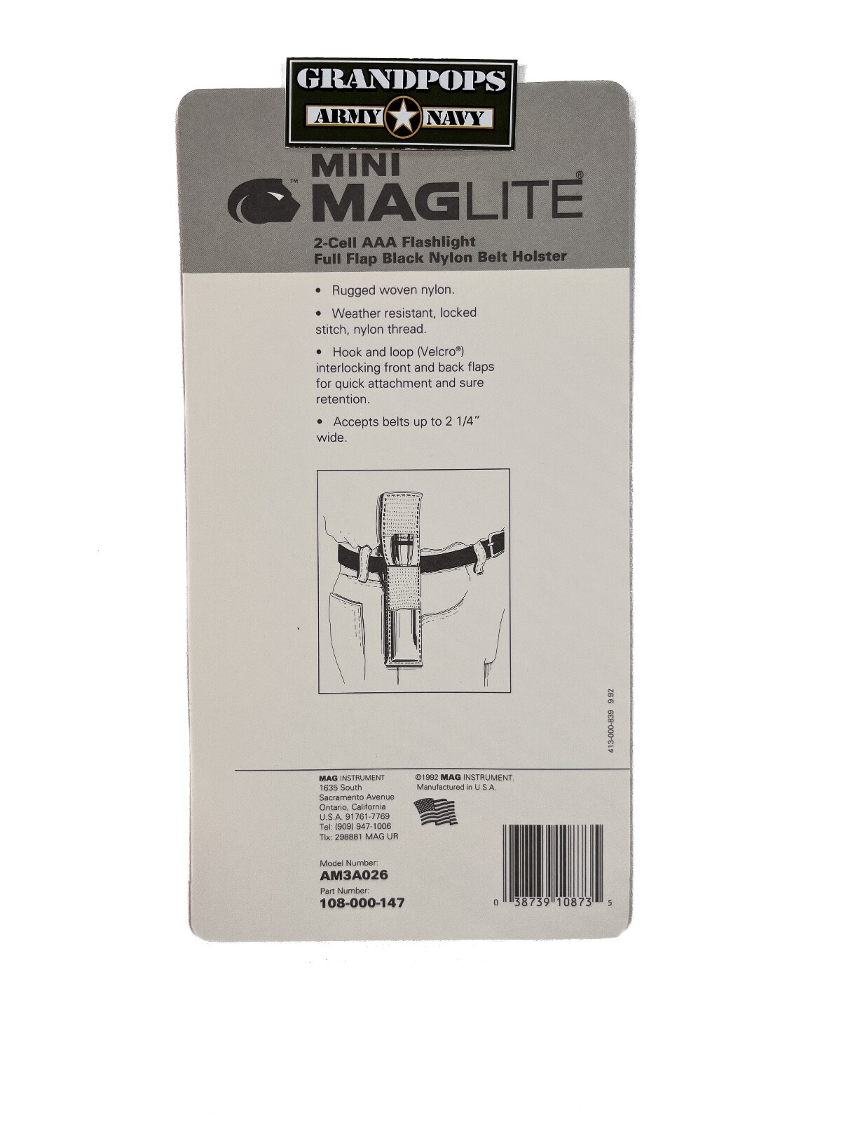 TACTICAL MINI MAGLITE BLACK QUICK RELEASE NYLON MARKER / FLASHLIGHT BELT HOLDER