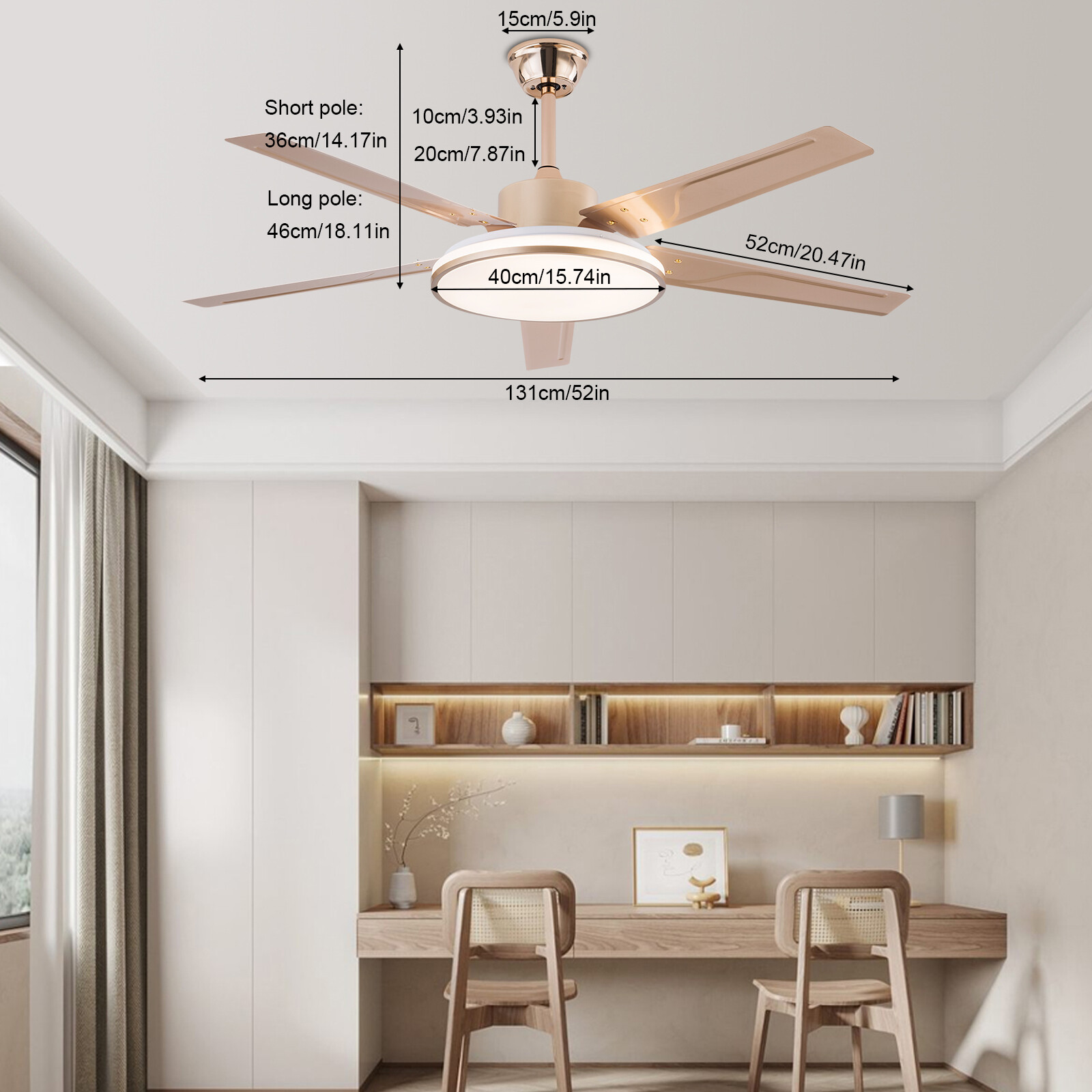 52 Inch Vintage Ceiling Fan Smart WiFi LED Light Industrial Chandelier w/ Remote