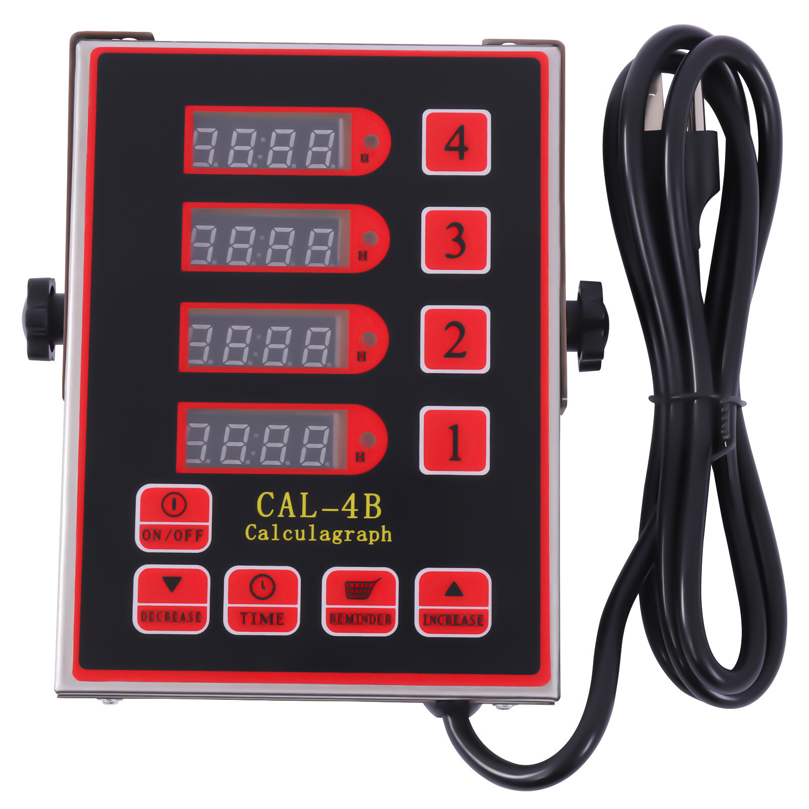 Commercial 4 Channels Kitchen Timers Restaurant Timer Loud Red Stainless Steel！