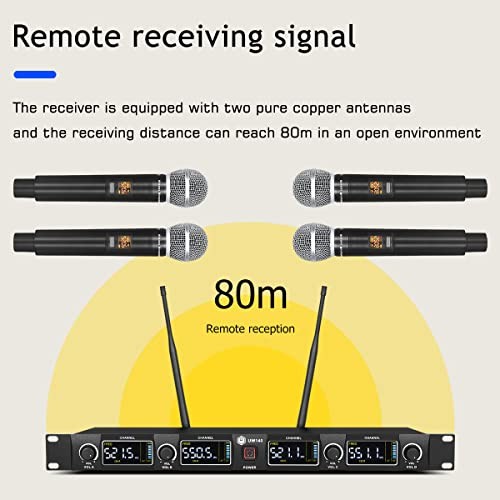 UW140 Wireless Microphone System, 4-Channel UHF Cordless Mic Set with Four