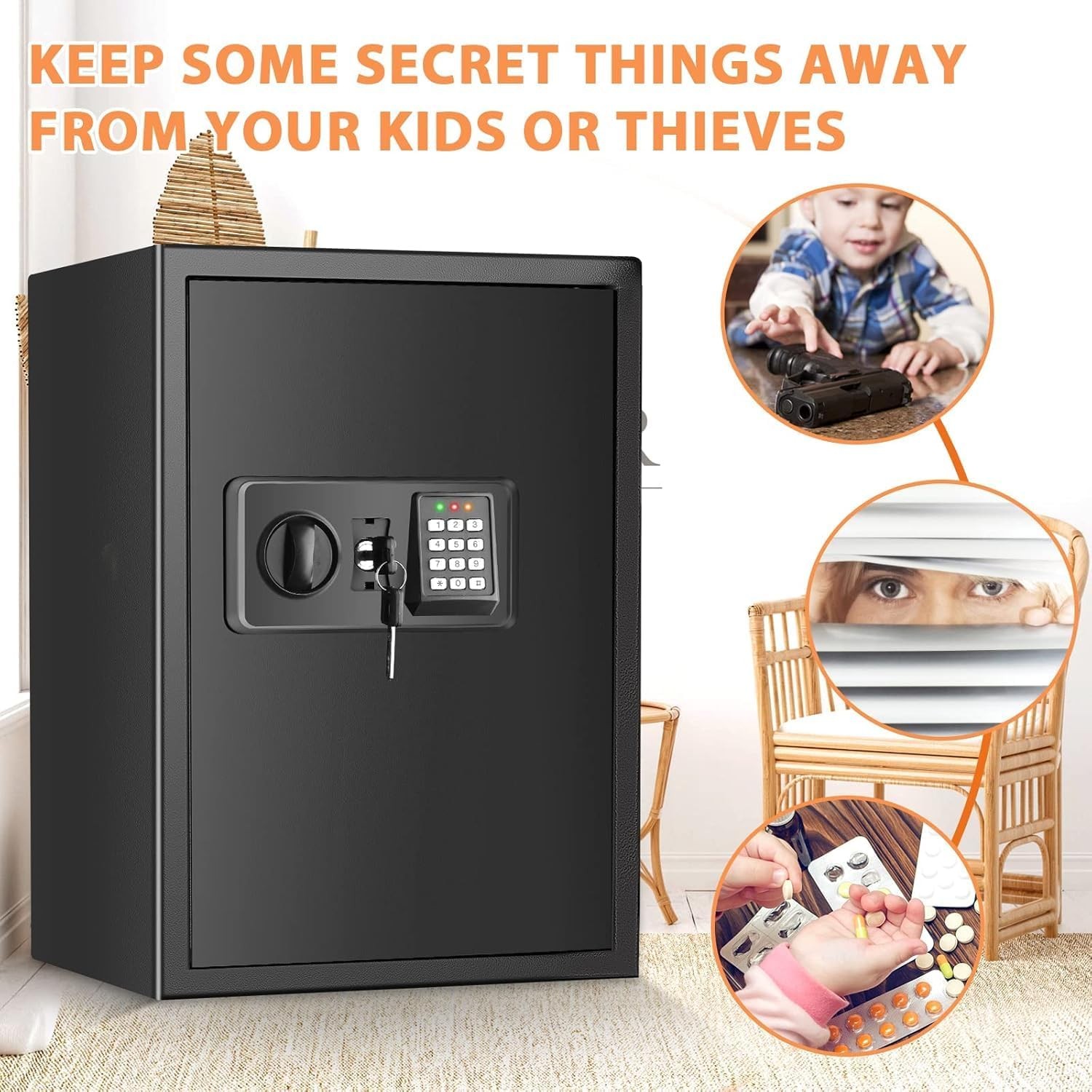 3.3 Cubic Large Fireproof Safe Digital Home Security Box with Keypad and Keys