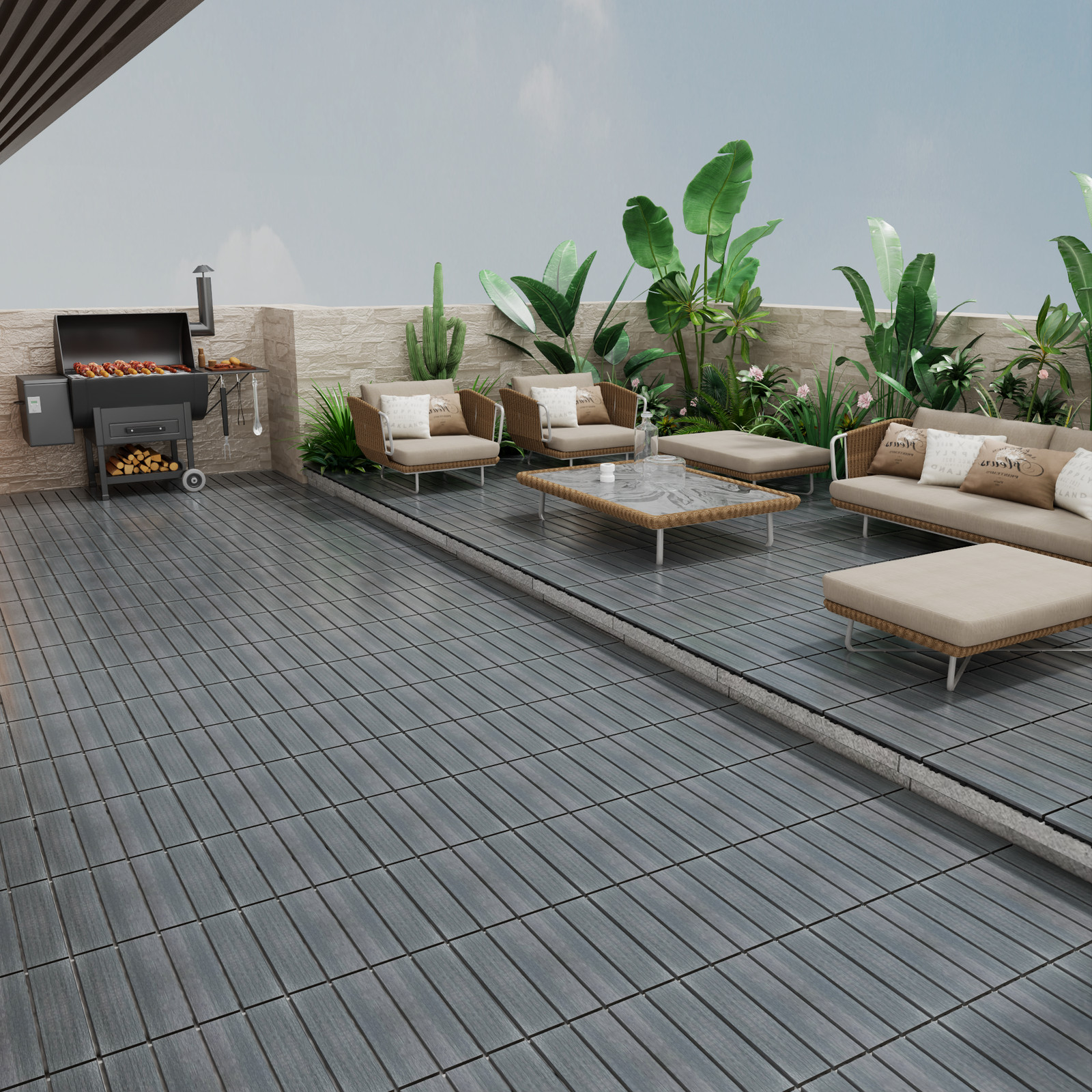 Patio Floor Tiles Pack of 11  WPC Wood-Plastic Composite Patio Deck Tiles DIY