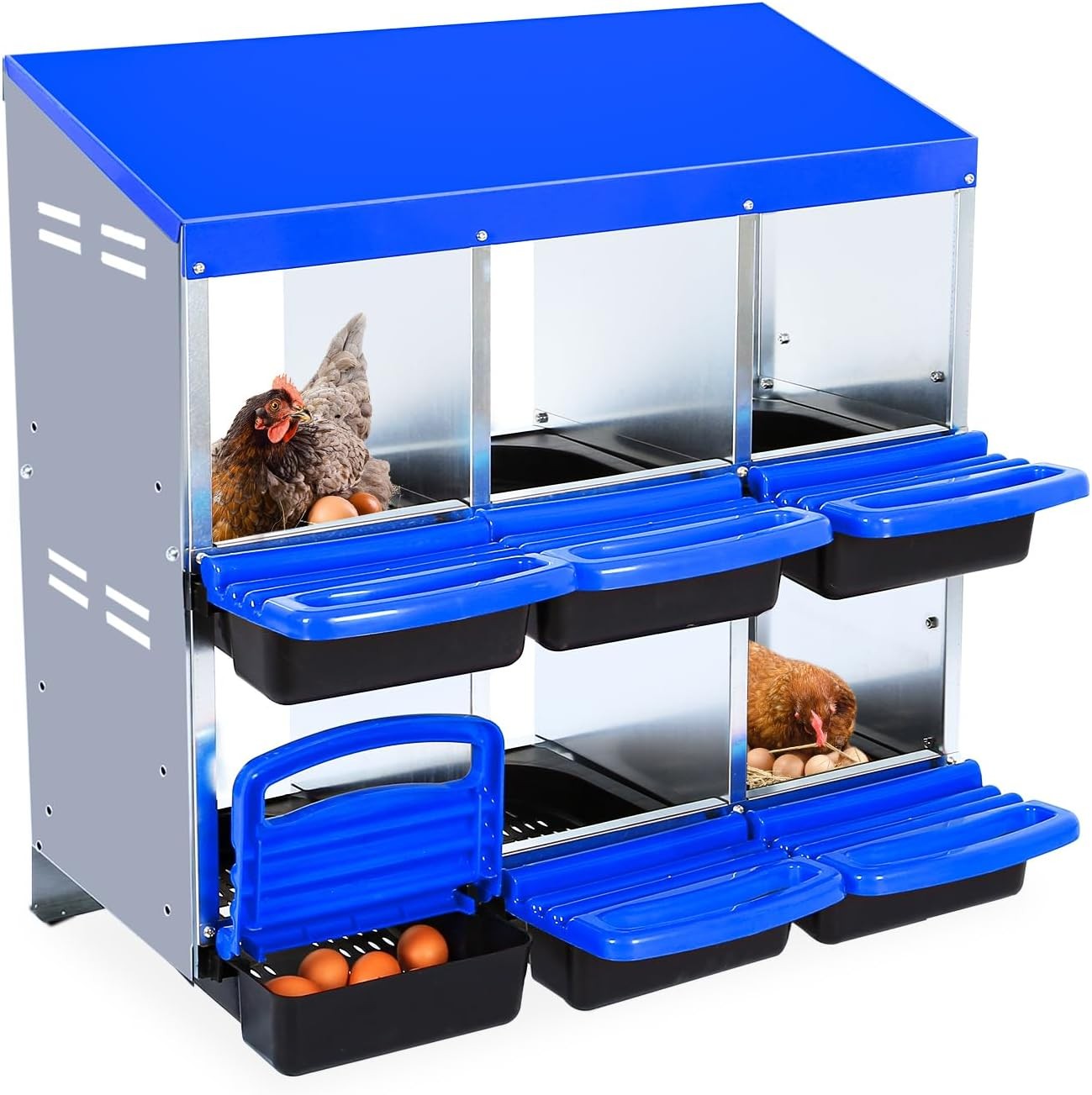 Nesting Boxes for Chicken Laying Box With Lid Cover & Metal Bracket Orange/Blue