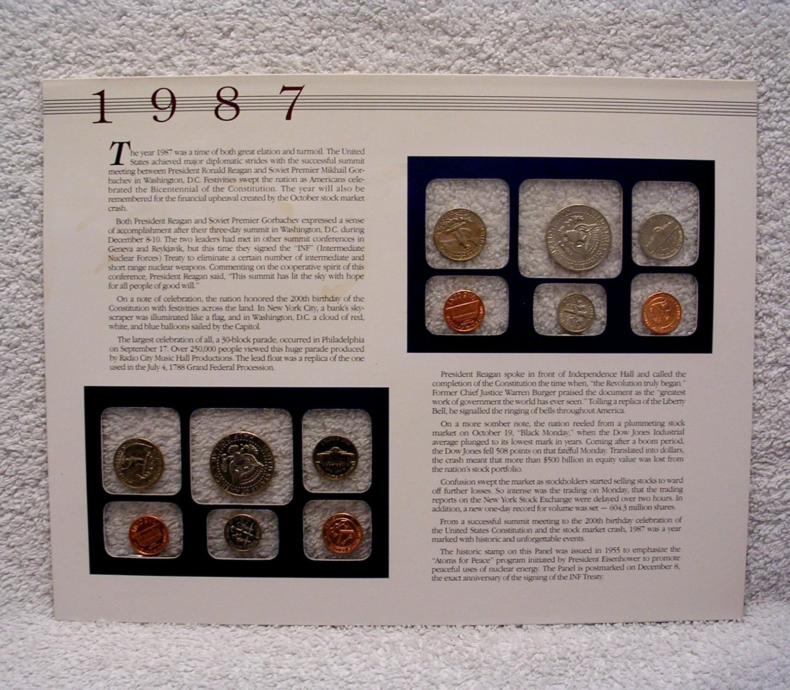 1987 Uncirculated Mint Sets - Postal Commemorative Society Coin & Stamp Panel