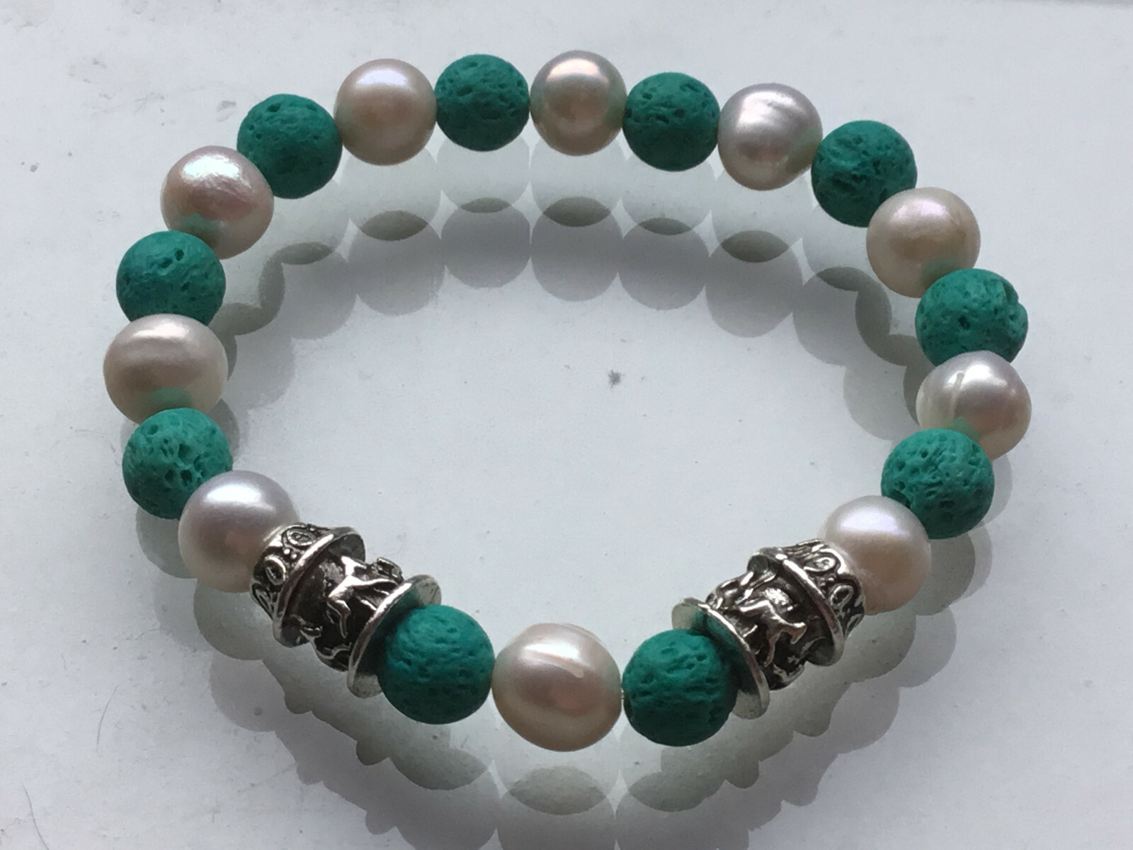 Handcrafted Lava Bead & Real Pearls Essential oil Diffuser Bracelet Handmade