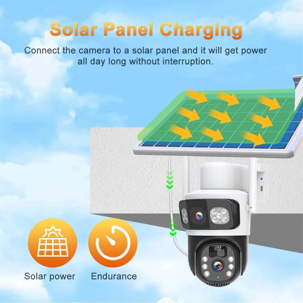 2PCS Solar 4MP Wireless Security Camera WIFI 2-Way Audio Dual-Lens PTZ Camera