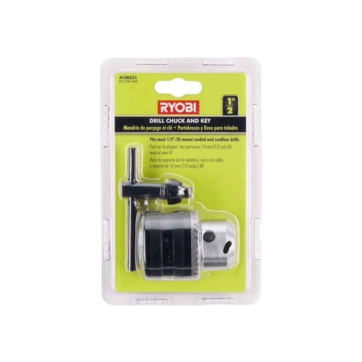 Ryobi A10KC31  1/2 inch Drill Chuck and Key -  20 Teeth per inch