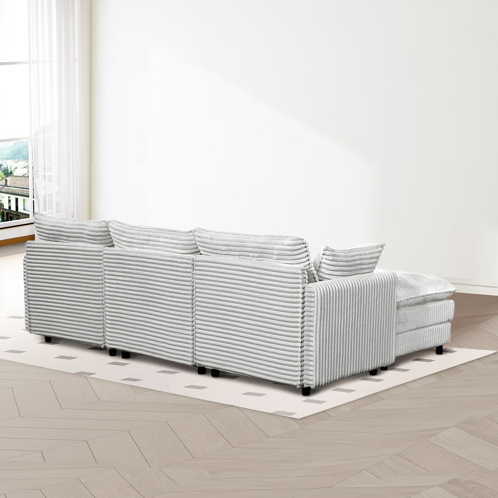 148-inch seven-piece sofa set, with a center console, coffee table and six pillo