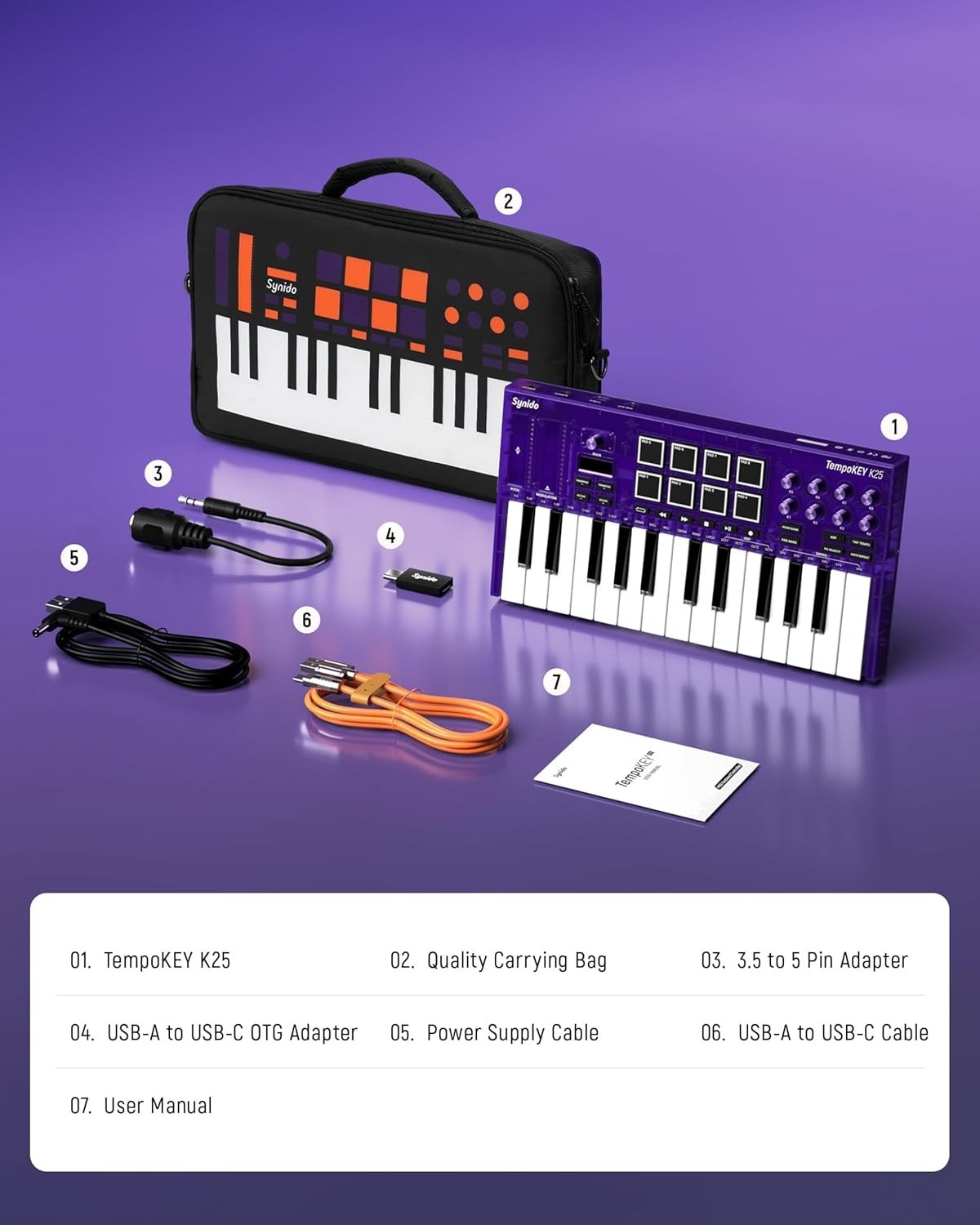 Synido 25 Key USB MIDI Keyboard Controller with Drum Pads, TempoKEY K25