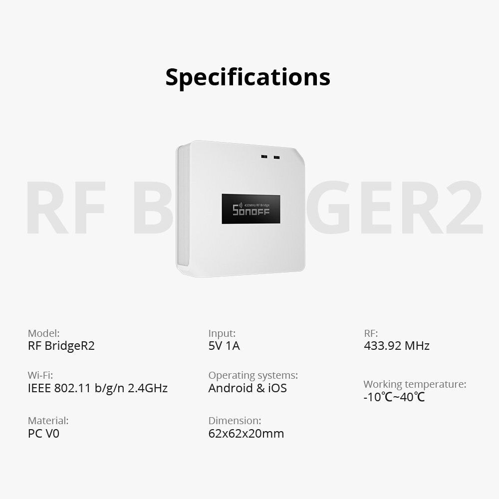 SONOFF RF R2 Bridge Gateway WiFi 433MHz Wireless Switch Smart Remote Controller